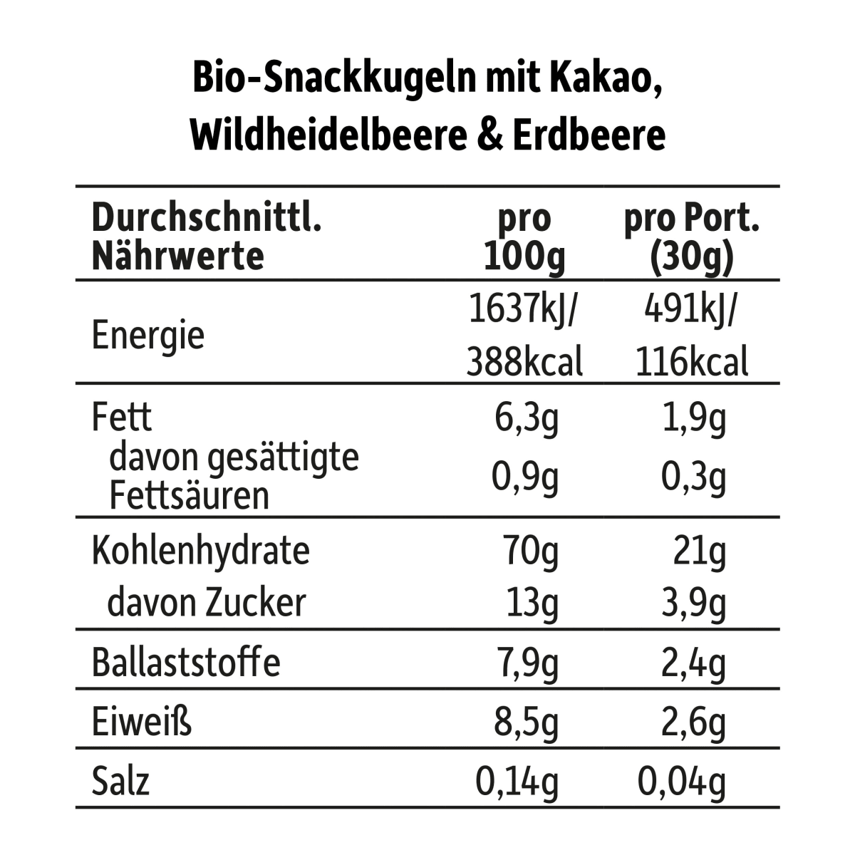 Kindersnack Knusperkugeln Kakao, Blaubeere & Erdbeere, ab 3 Jahren, 30 g