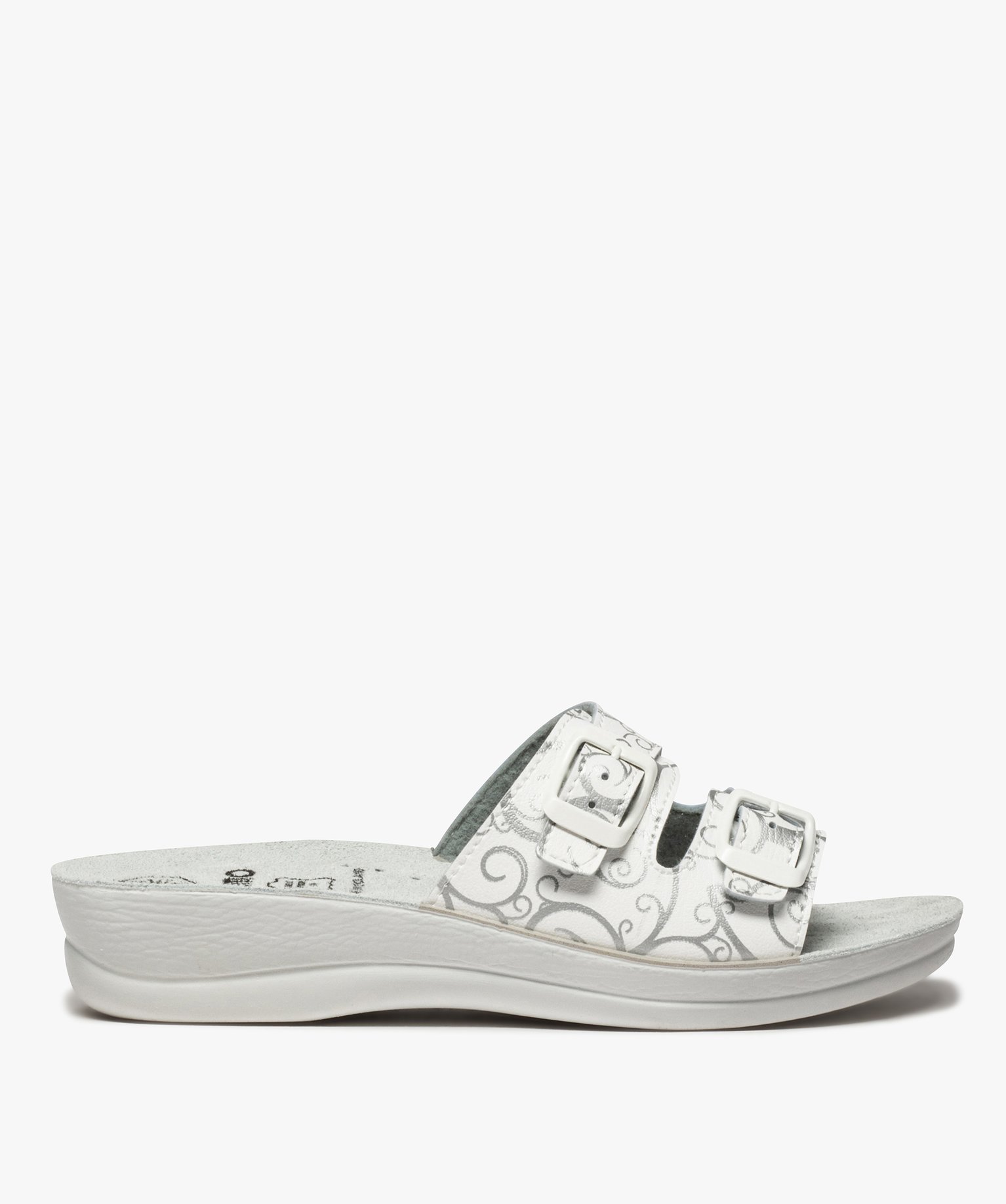 Mules femme confort imprimées avec double bride à boucle blanc | GEMO