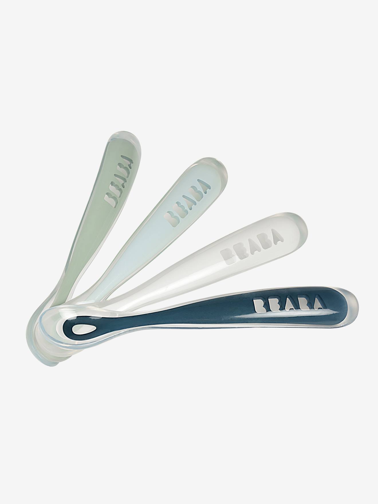 Lot de 4 cuillères 1er âge BEABA Soft sans BPA blue/ eucalyptus/ pink/ mist