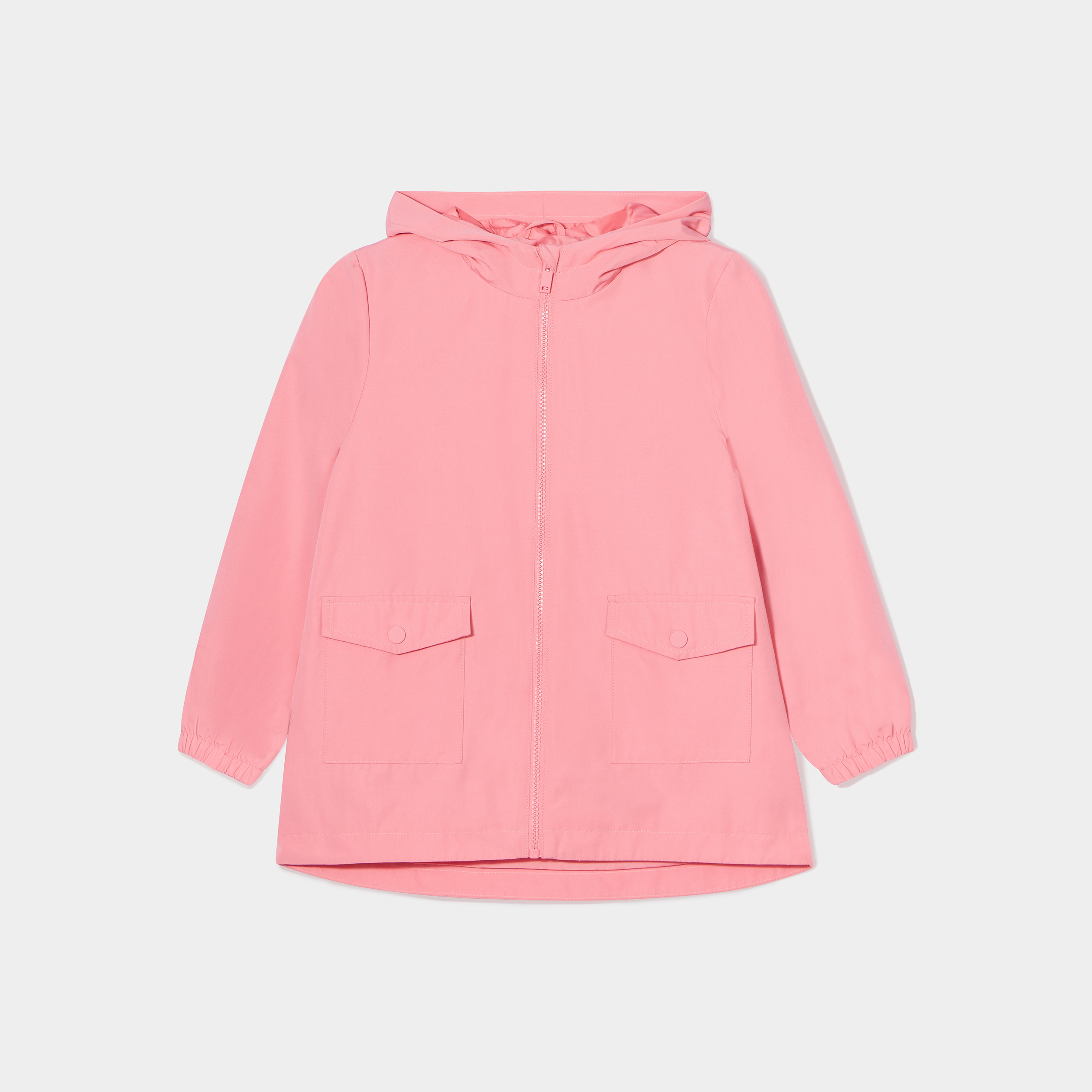 Parka longue zippée à capuche rose corail fille | La Halle
