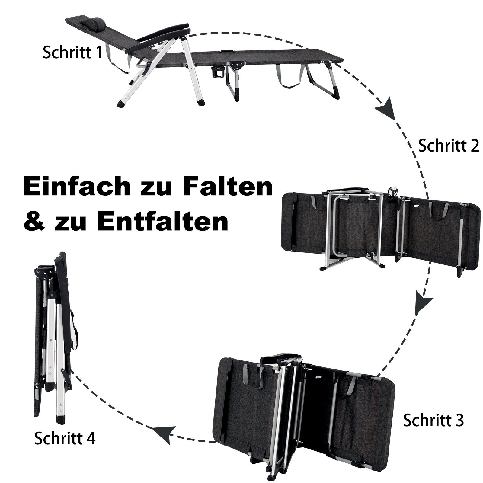 COSTWAY Gartenliege Sonnenliege, 7 einstellbaren Rücklehnpositionen, klappbar