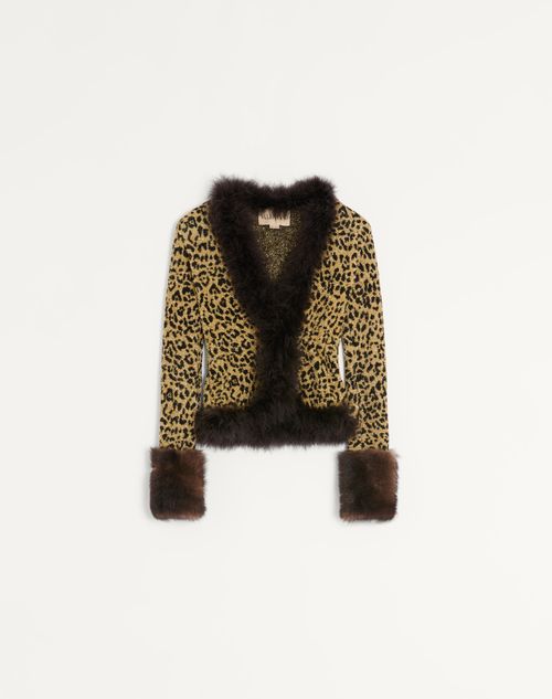 Lurex Jacquard gebreide jas met dierenprint