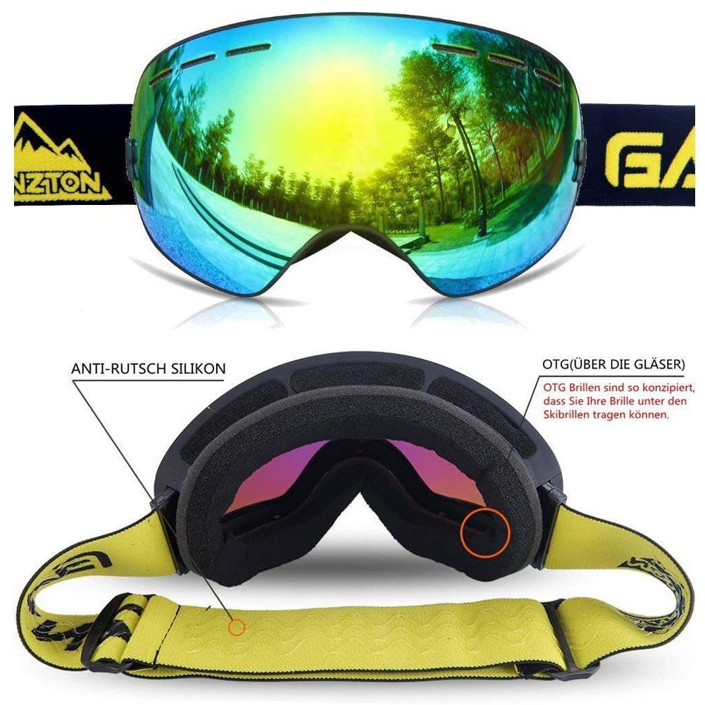 A Ade Snowboardbrille Skibrille Doppel-Objektiv UV-Schutz Anti-Fog, (Snowboardbrille für Damen, Herren, Jungen, Mädchen), UV Schutz, mit Anti-Beschlag-Funktion, mit Anti-Beschlag-Beschichtung