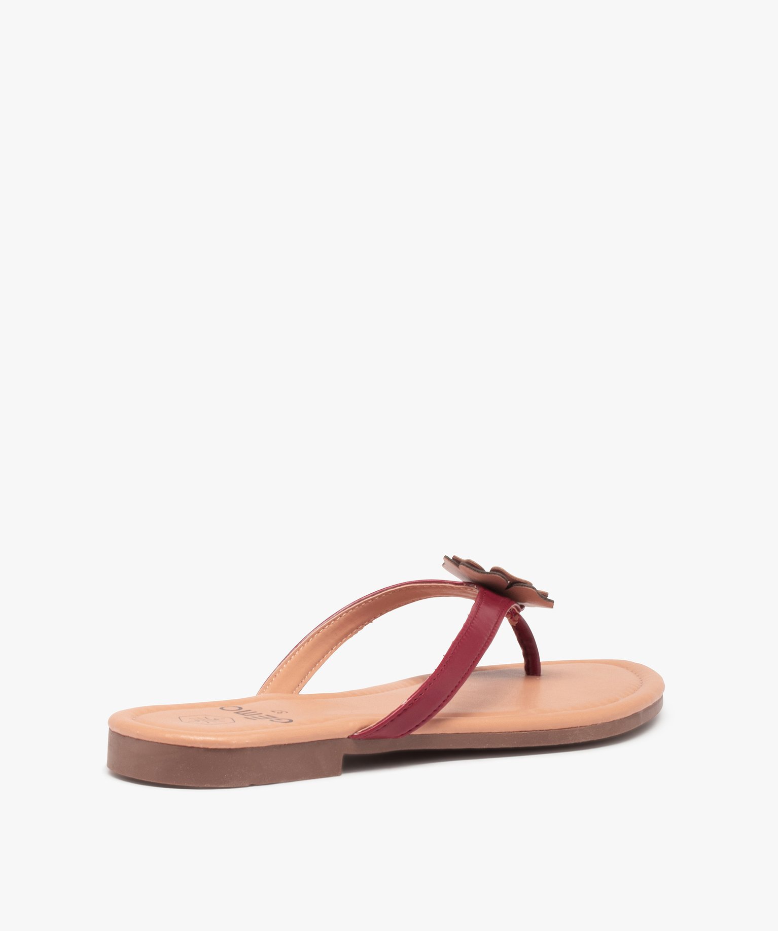 Tongs femme à petit talon plat et fleur sur l’entre-doigts rouge | GEMO