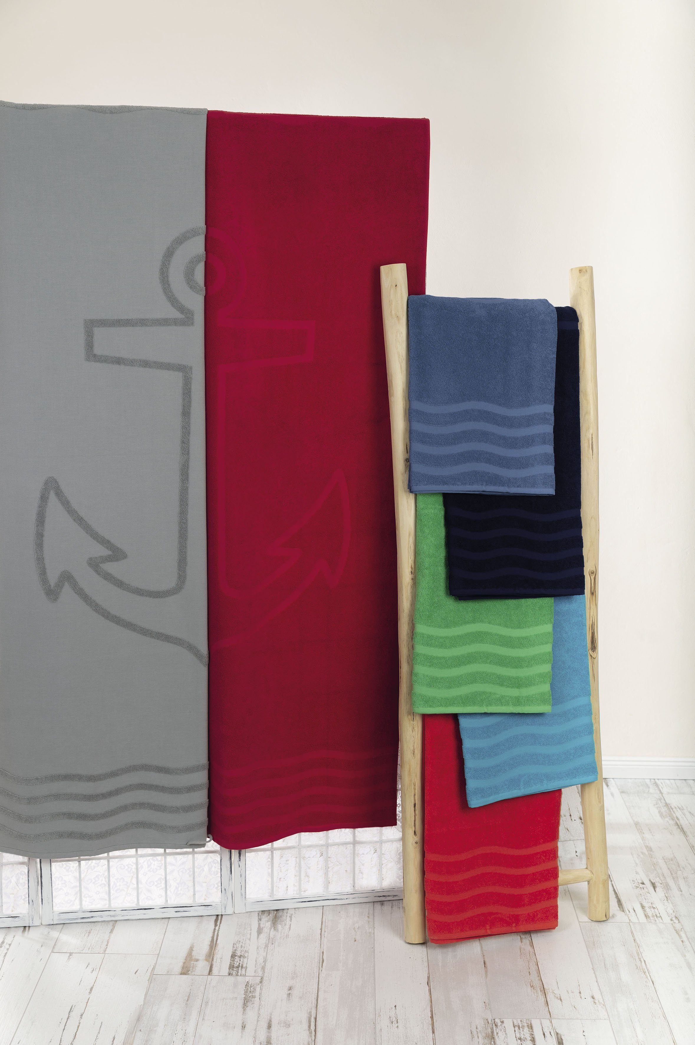 Wewo fashion Strandtuch Anker, Frottee (1-St), Badetuch, Uni Farben, mit Motiv, reine Baumwolle