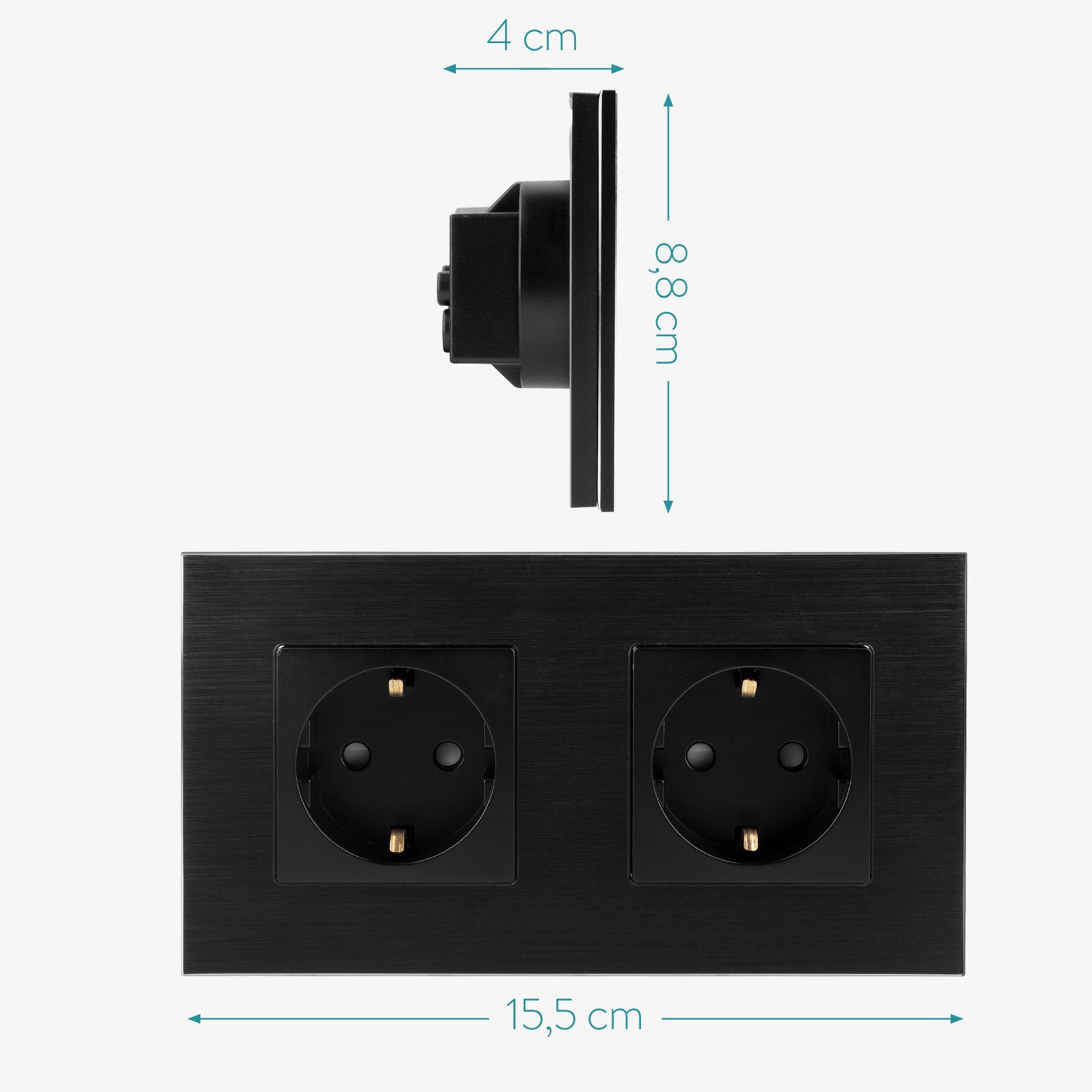 Navaris Alu Schuko Steckdose zweifach - Design Einbau Wandsteckdose Steckdosenleiste (Kabellänge 15,50 m)