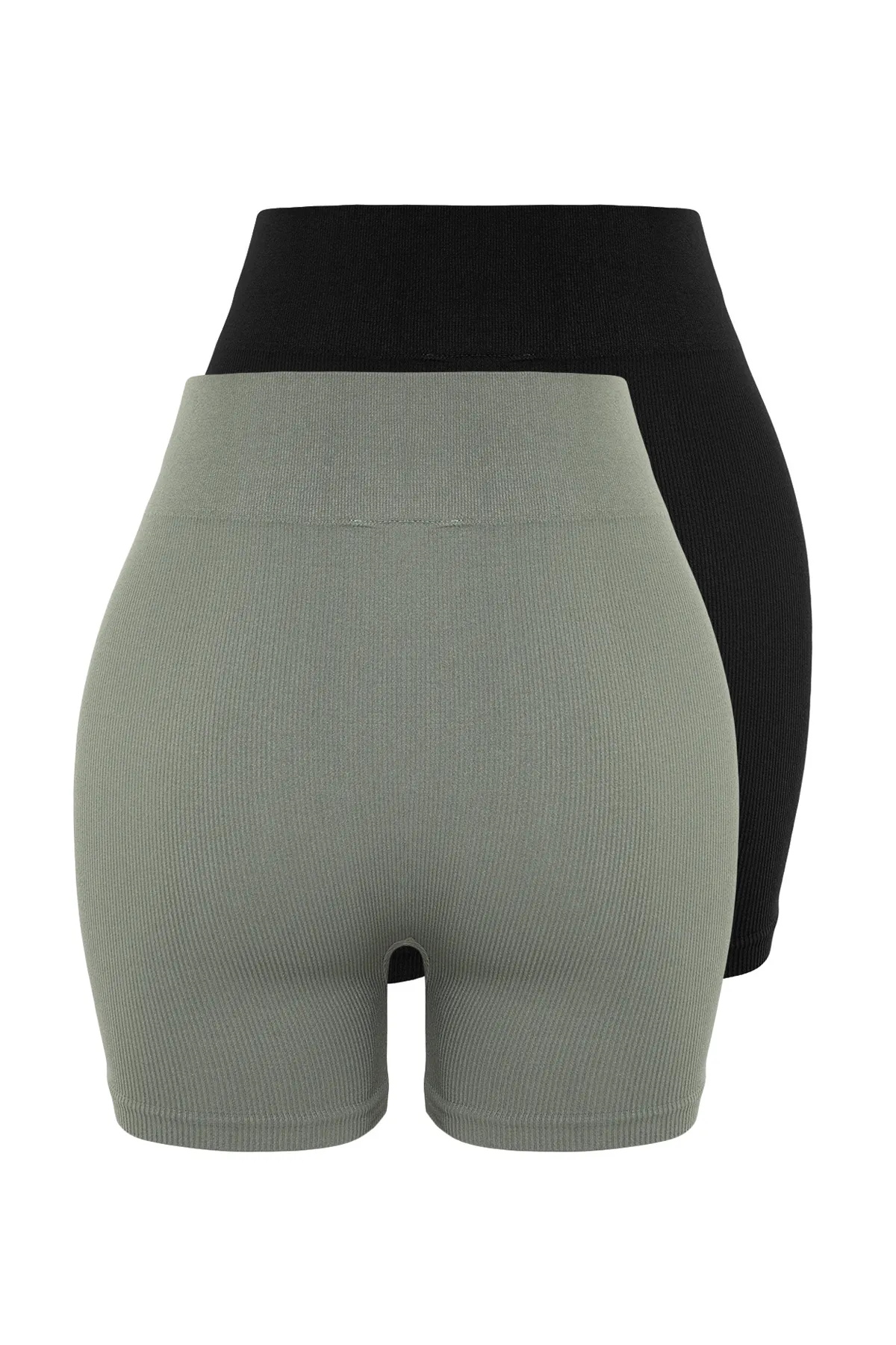 Trendyol Collection  Schwarz-Khakifarbene 2er-Pack nahtlos gestrickte Sportshorts/kurze Leggings THMSS24TY00046