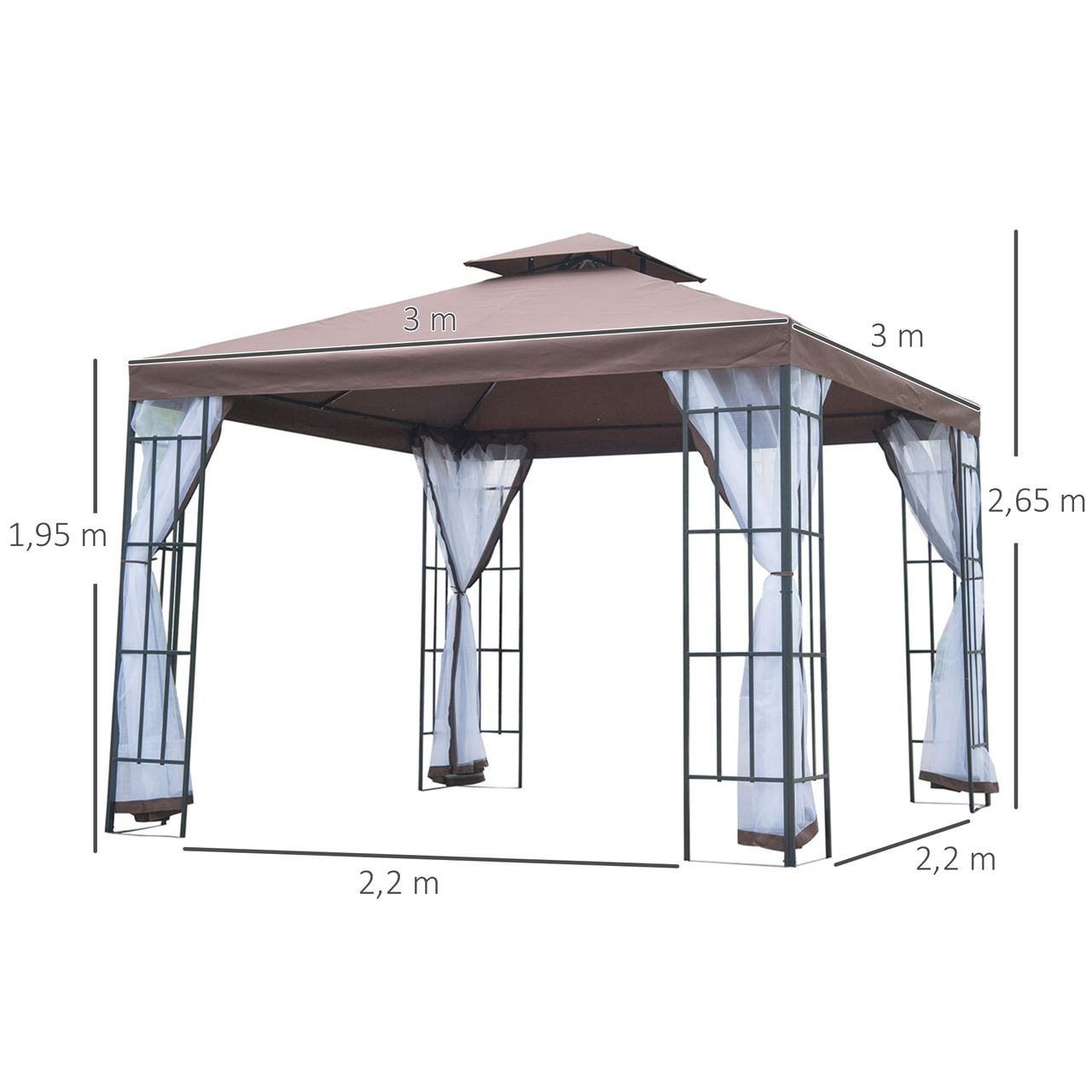 Outsunny Pavillon Gartenpavillon Partyzelt Gartenzelt Festzelt Doppeldach 3x3 m