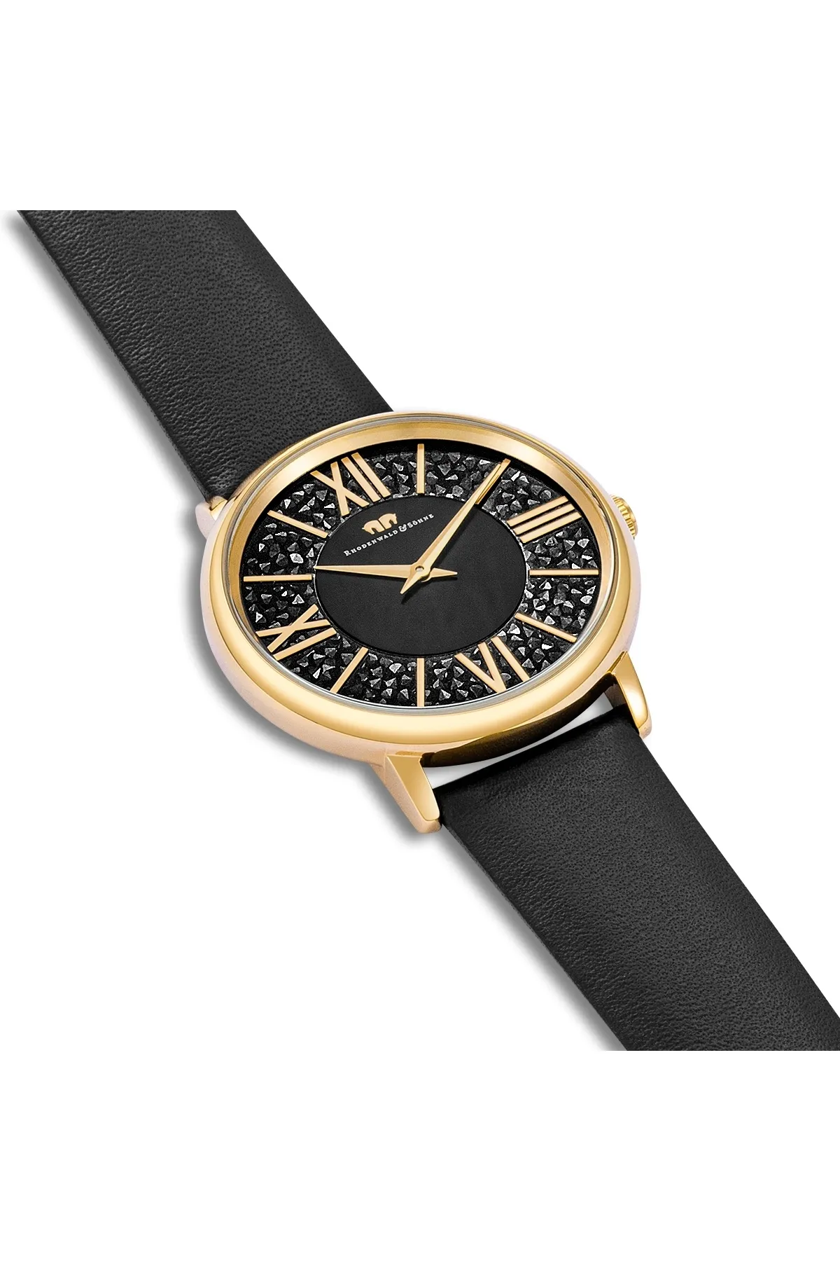 Rhodenwald & Söhne  Quarzuhr Damen Quarzuhr gelbgold Echtleder schwarz