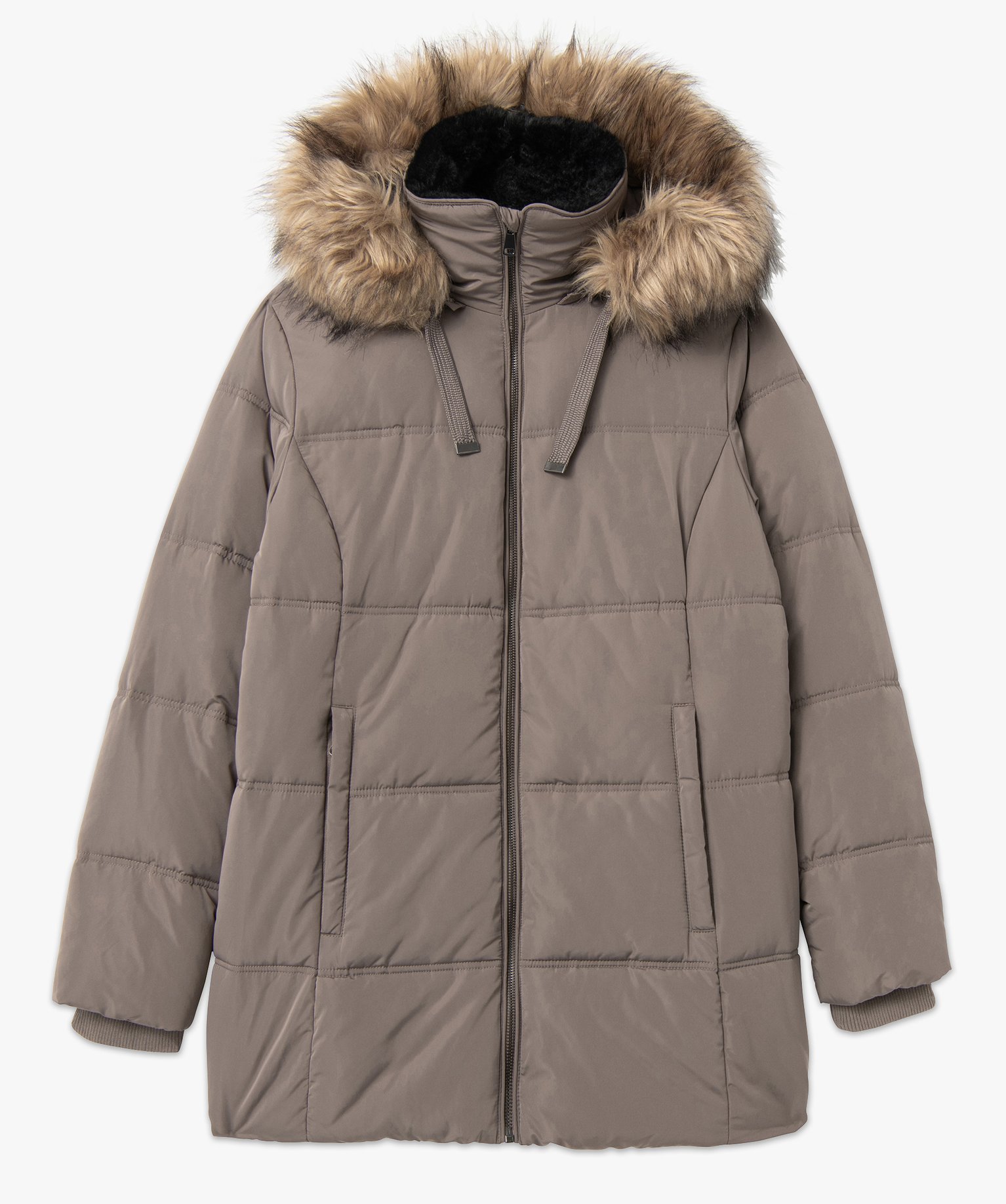Blouson femme matelassé à col montant et capuche gris | GEMO