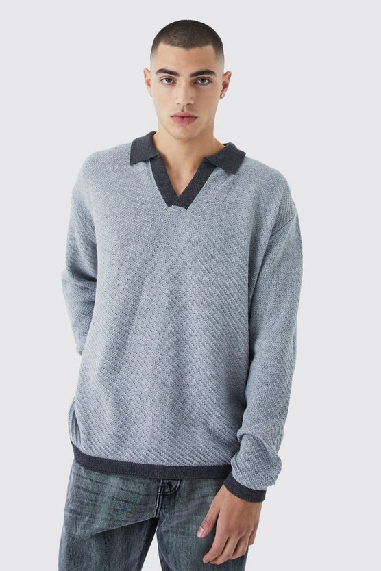 Langärmliges Oversize Poloshirt mit Kontrast-Kragen
