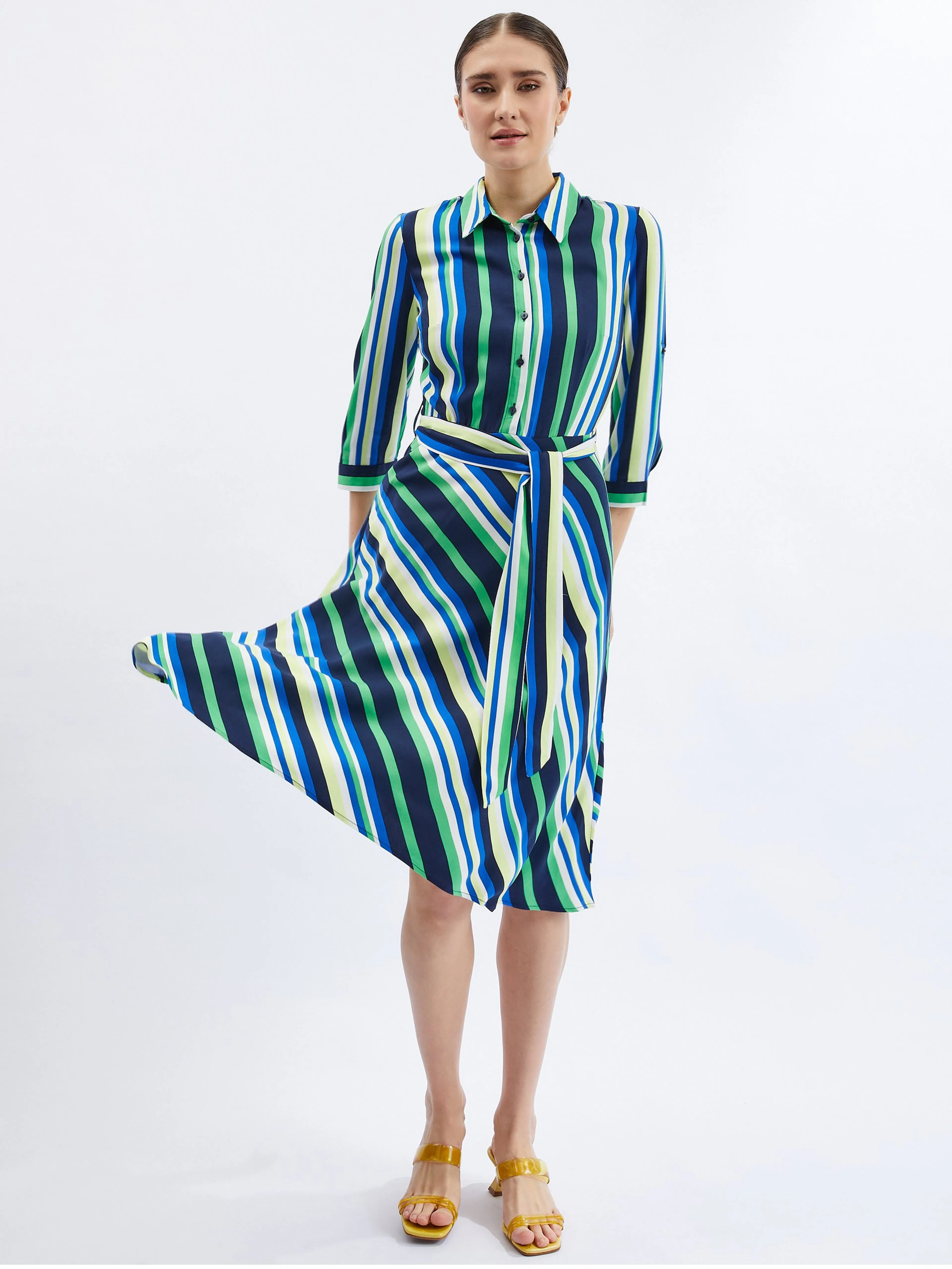 Grün und blau gestreiftes Damen Hemdblusenkleid ORSAY