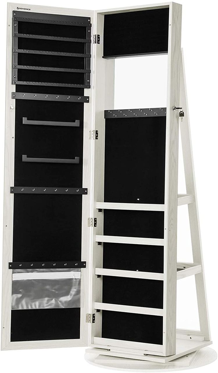 Songmics Schmuckschrank, 360° drehbar, Ganzkörperspiegel