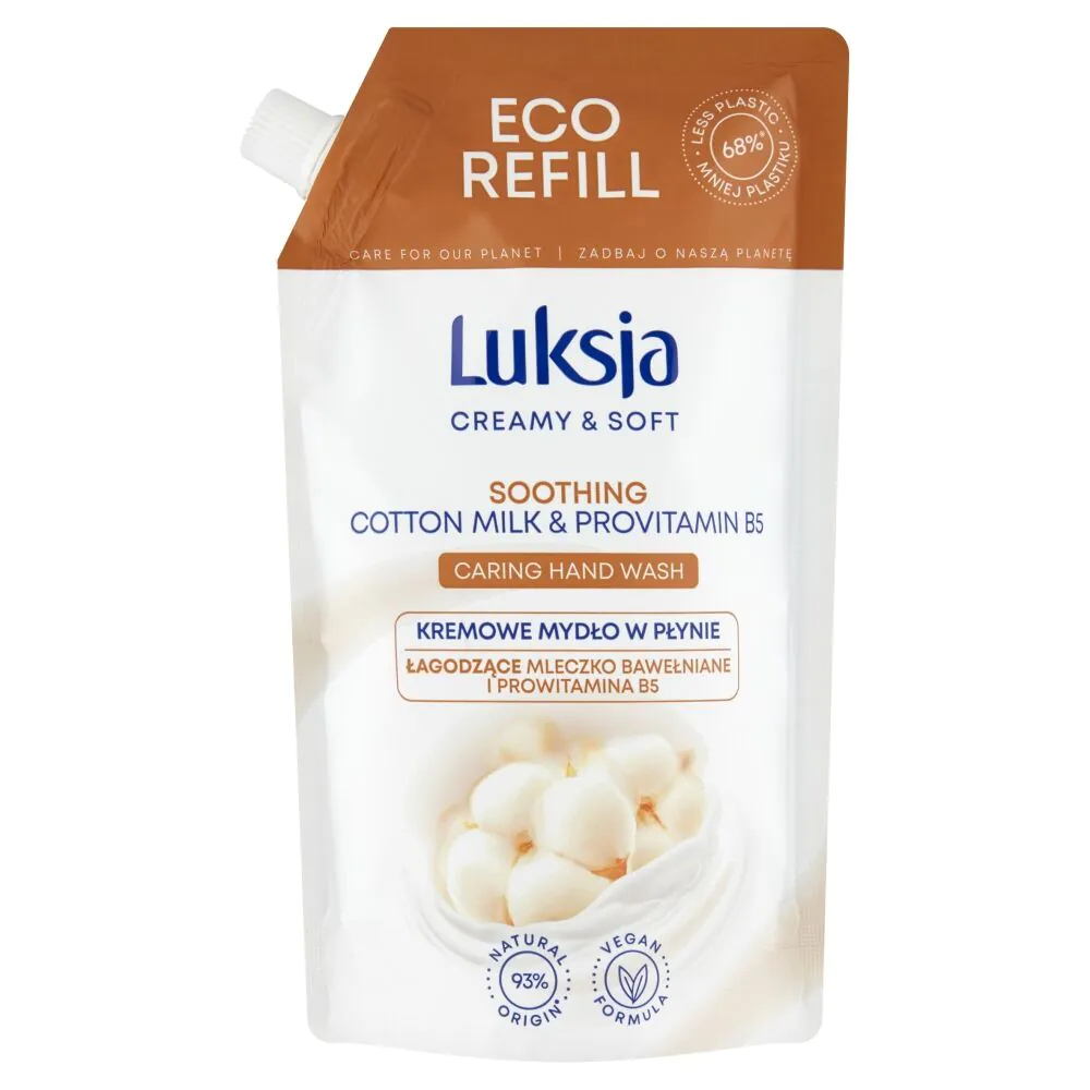 „Luksja“ kreminis ir švelnus medvilnės pienelis su provitaminu B5, 400 ml