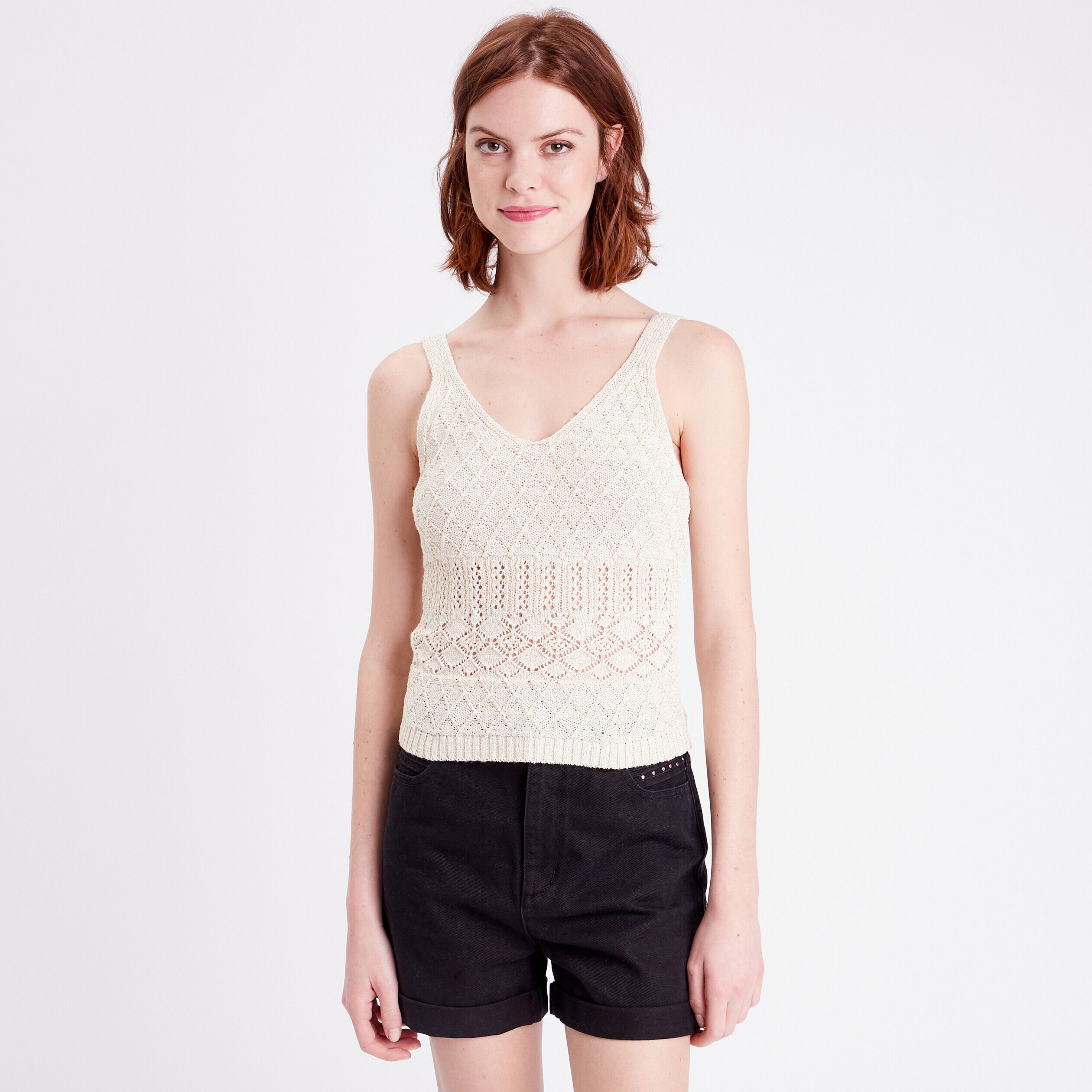Débardeur pull ajouré ecru femme | Cache Cache