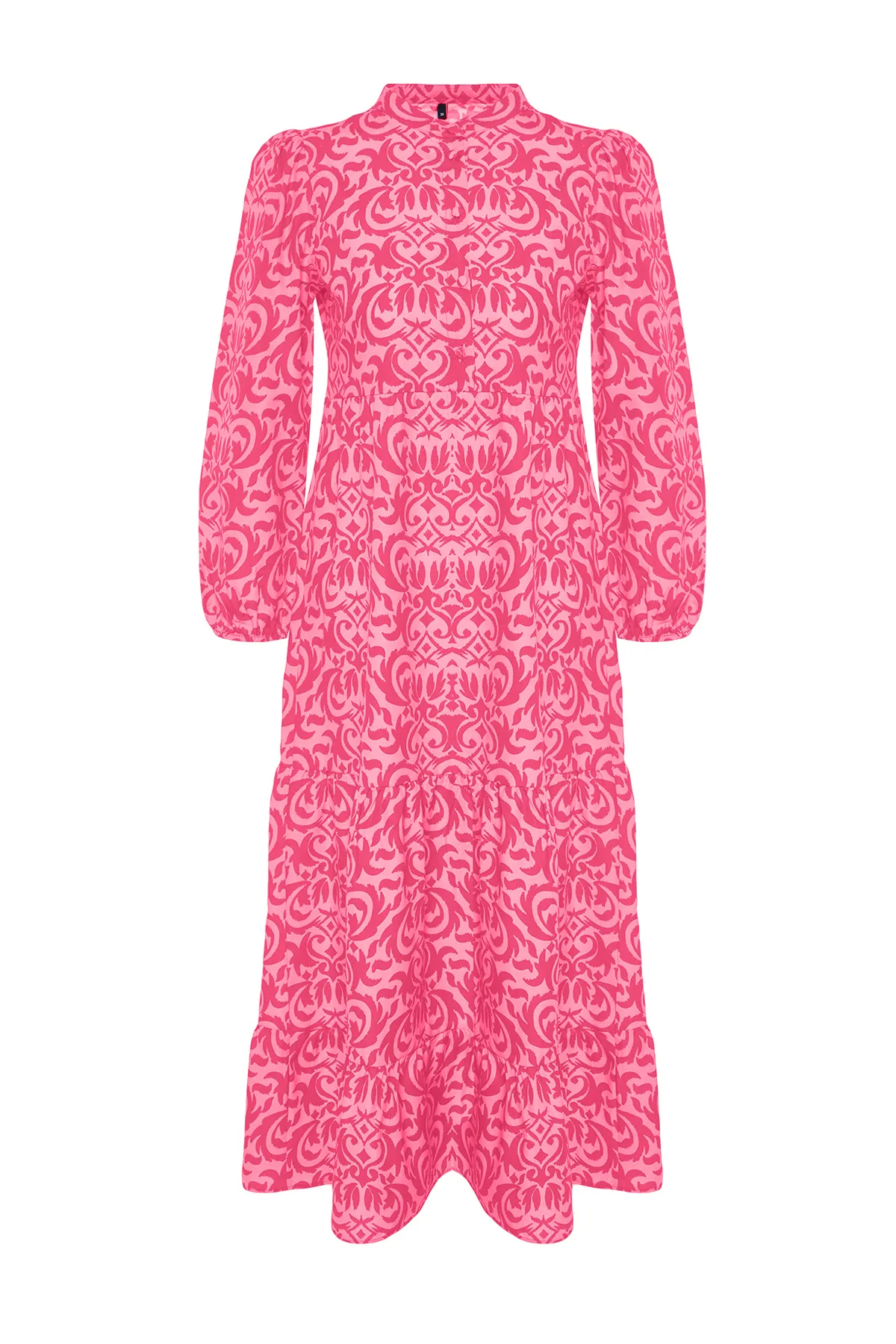 Trendyol Modest  Fuchsiafarbenes, gemustertes Kleid aus gewebter Baumwolle mit halber Knopfleiste und weiter Passform TCTSS23EB00222