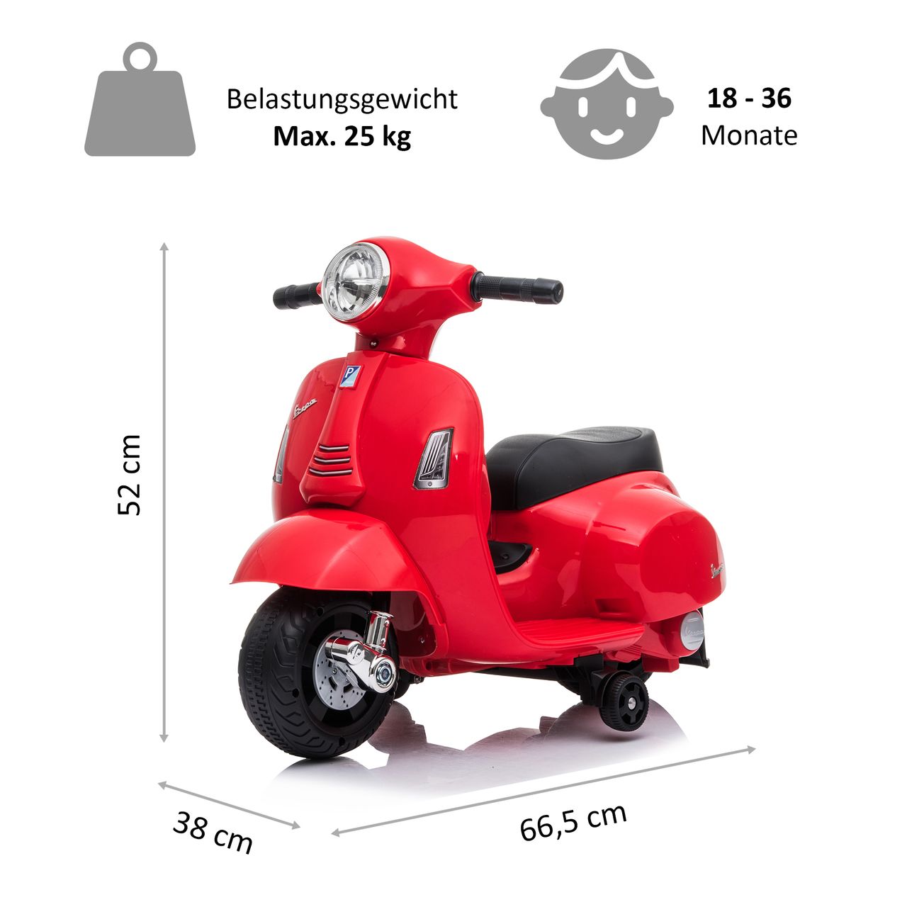Lemodo Vespa Kinder Elektrofahrzeug, Elektro Motorrad, rot