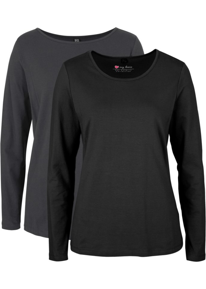 Langarmshirt mit Rundhalsausschnitt (2er Pack)