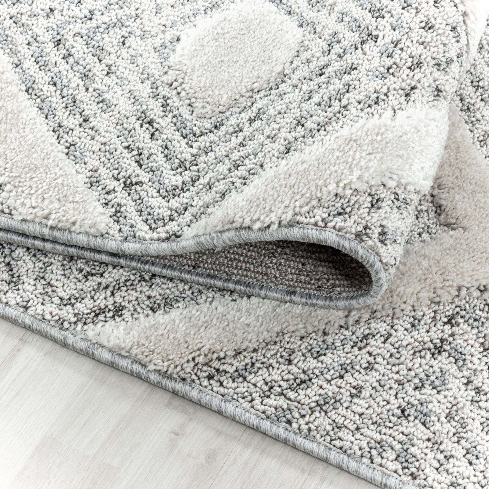 Designteppich Designerteppich Tokio hoch-tief Struktur Karos mit Punkten weiß-grau, TaraCarpet, rechteckig, Höhe: 20 mm, moderner scandi boho Karos w grau Wohnzimmer Schlafzimmer Flur 080x150