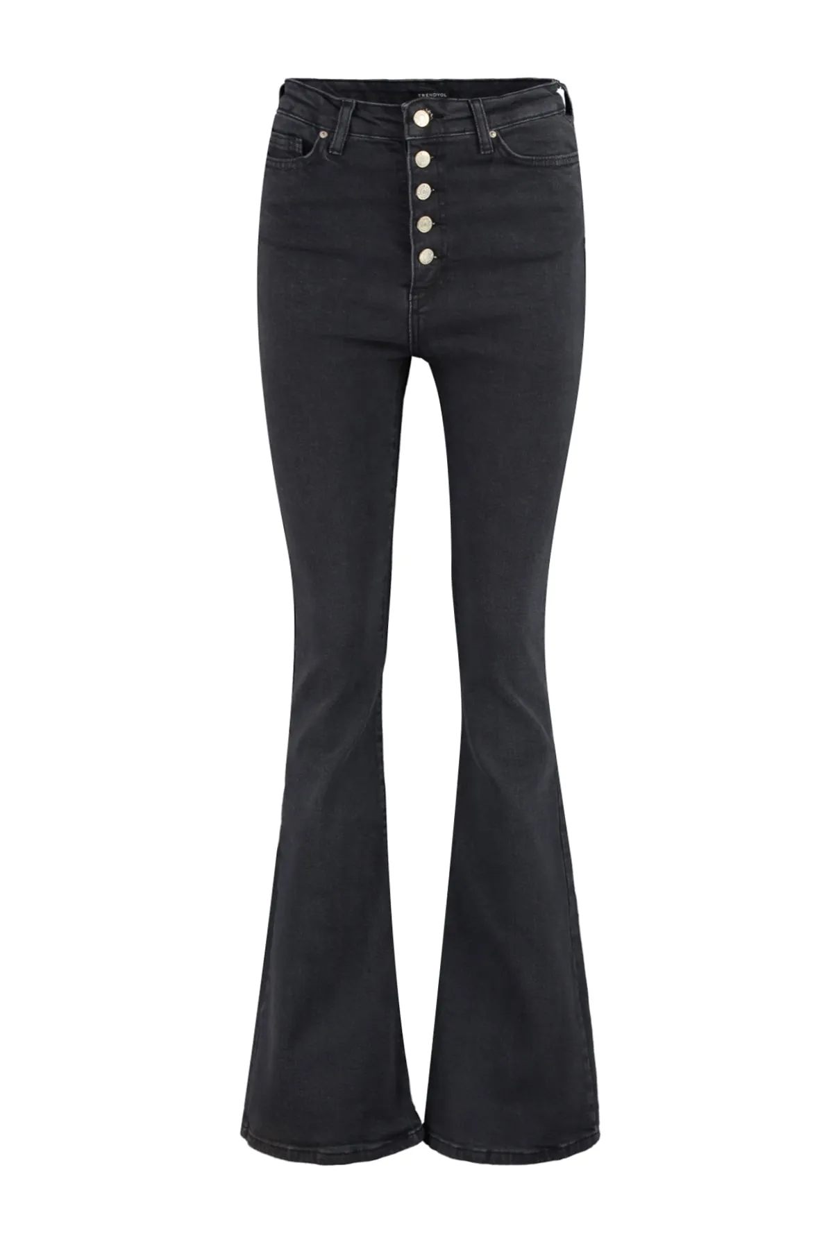 Trendyol Collection  Schwarze Schlagjeans mit hoher Taille und Knopfleiste vorn TWOSS20JE0111
