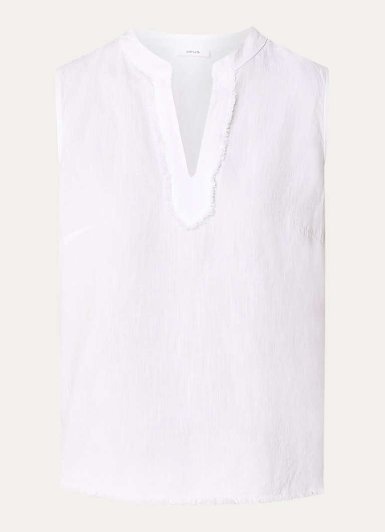 OPUS Fynx sleeveless top in linen blend with V-neck