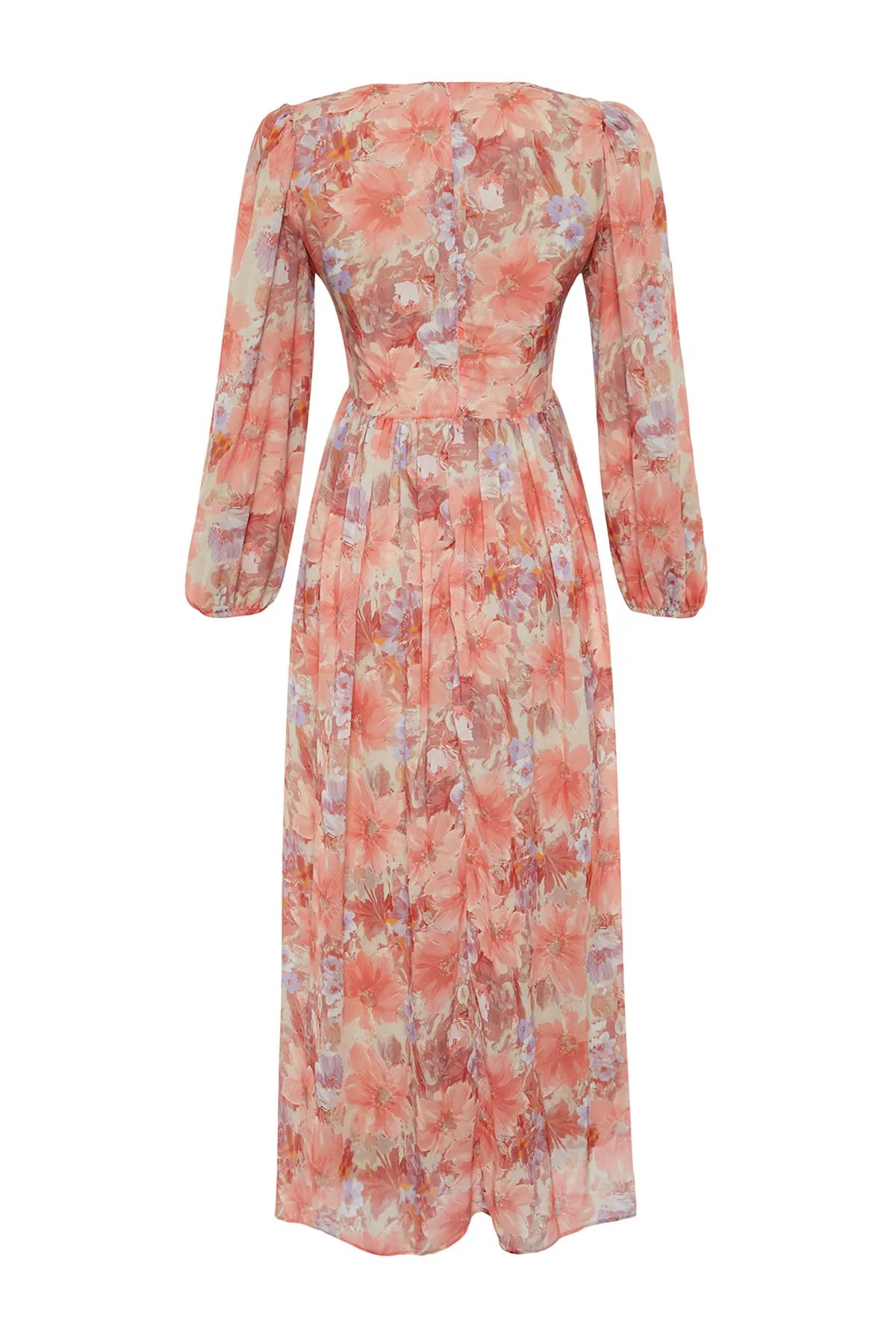Trendyol Modest  Orangefarbenes, mit Blumen gefüttertes Webkleid TCTSS24EB00100
