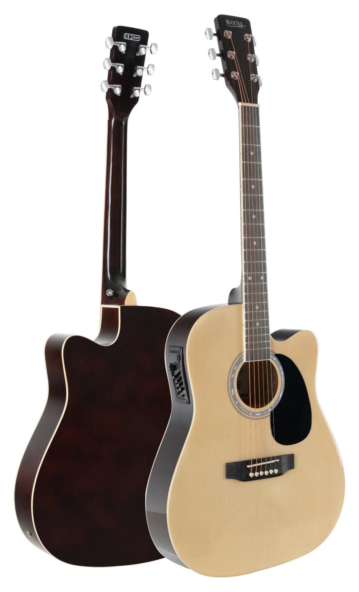 Rocktile Westerngitarre WSD-8CE-NT Slim Line Westerngitarren Set - Dreadnought Akustik Gitarre, Set inkl. Tasche, Ersatzsaiten, Gurt und Plektren