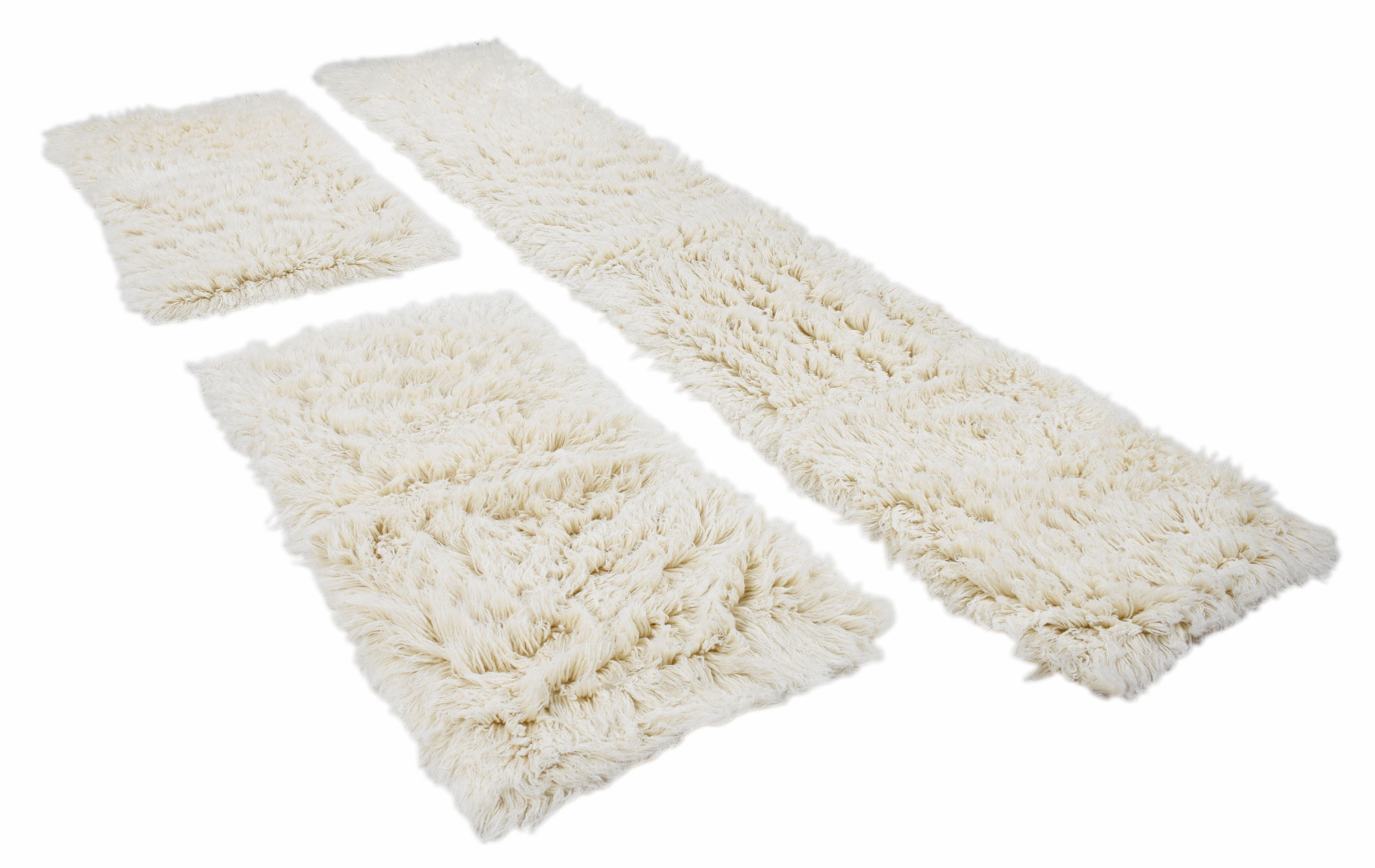 Bettumrandung Flokos 2 THEKO, Höhe 64 mm, Läufer-Set, Hochflor, Uni-Farben, reine Wolle, handgewebt