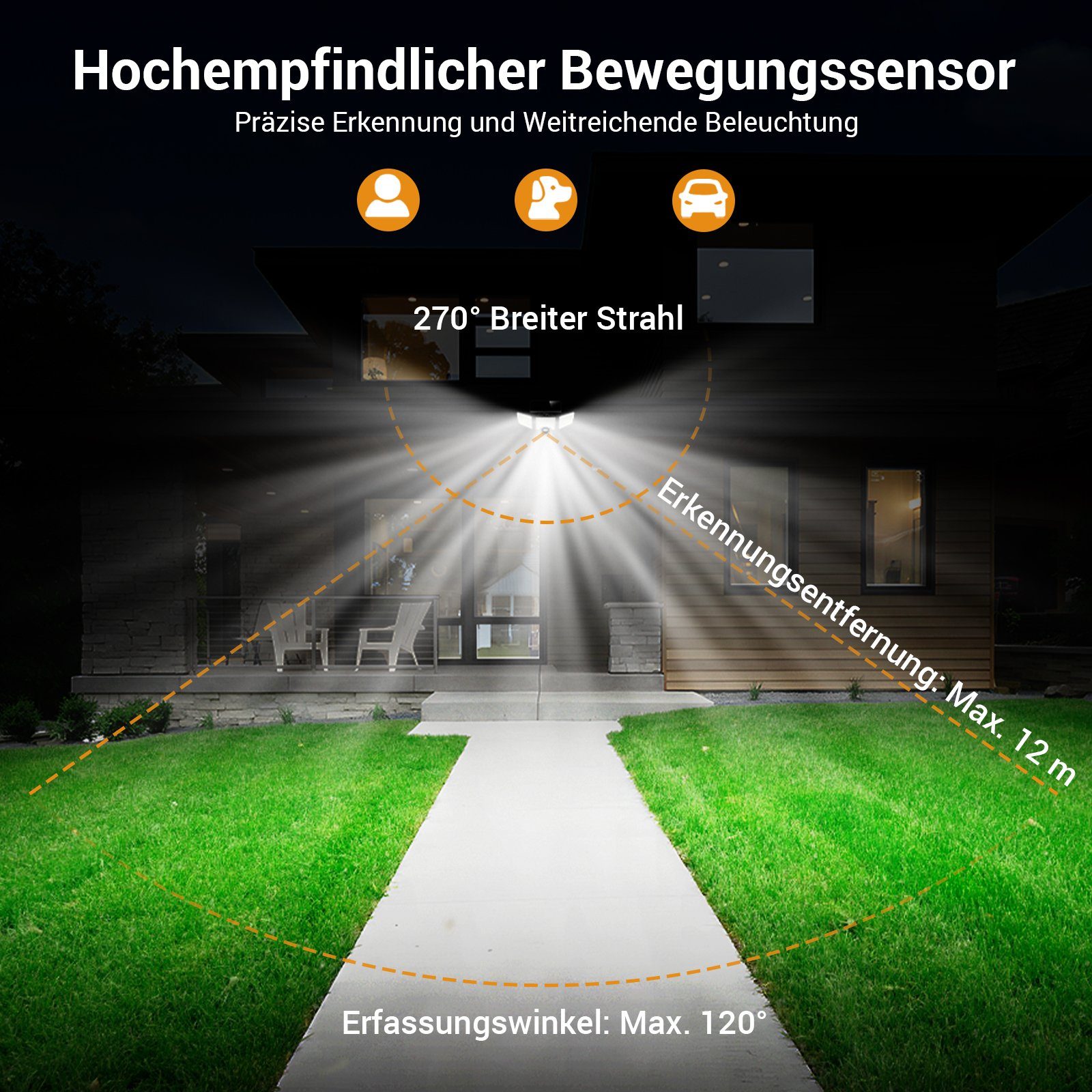Mustwin LED Solarleuchte Solarleuchte LED Solarlampe Fluter mit IR-Fernbedienung Außen Garten, LED fest integriert, LED Solar Lampe