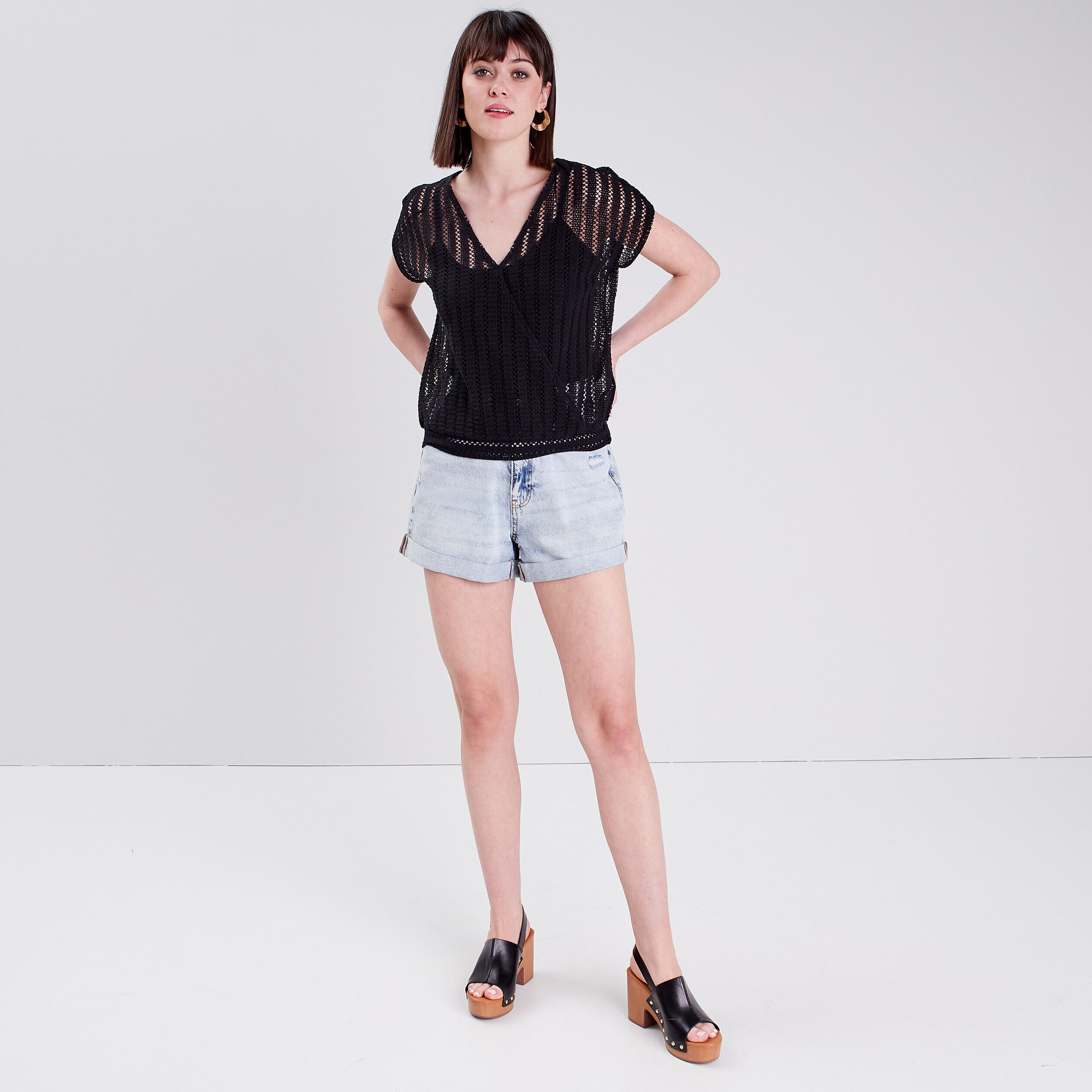 T-shirt manches courtes noir femme | Cache Cache