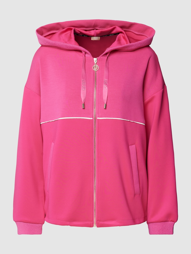 Sweatjacke mit Kapuze und Tunnelzug in pink