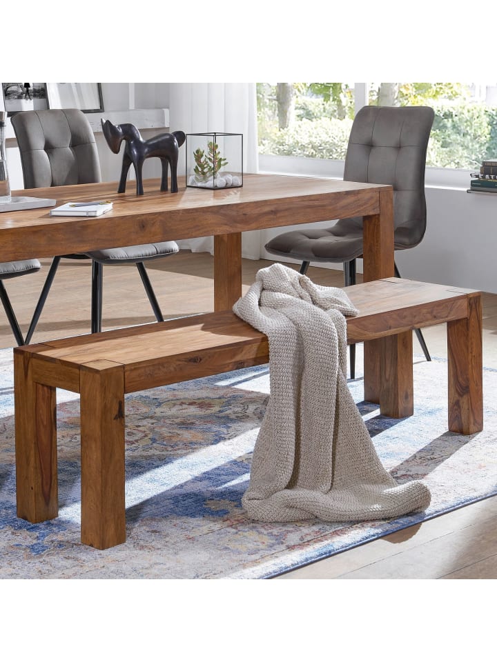 KADIMA DESIGN Holzbank Sheesham | 140x45x35cm, Massiv, Landhaus in Braun günstig kaufen
