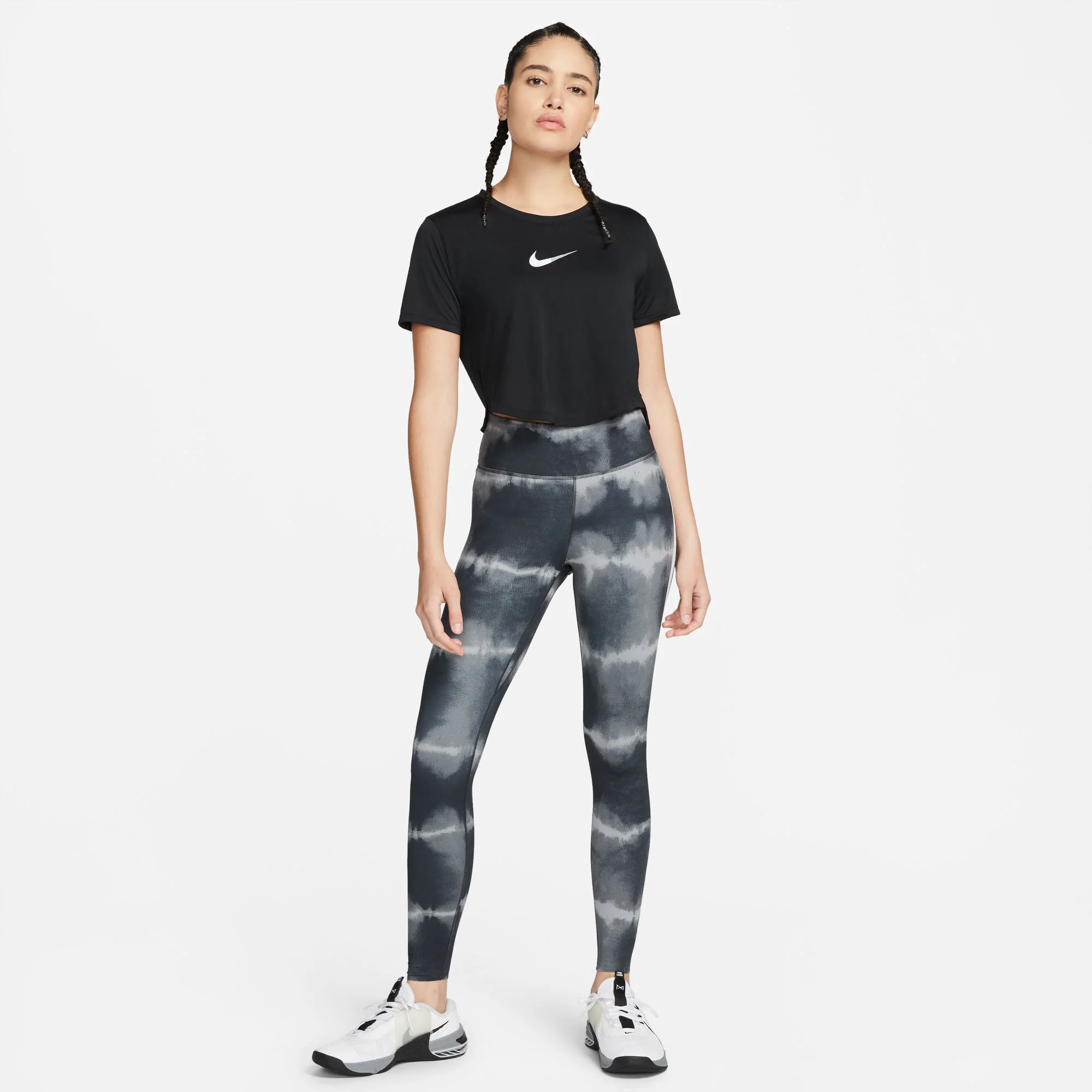 Dri-Fit One Luxe Mid-Rise All Over Print Tight Damen - Schwarz, Grau