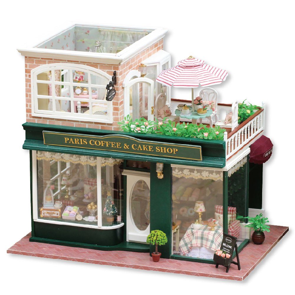 Cute Room 3D-Puzzle 3D-Puzzle DIY Miniaturhaus Puppenhaus Paris Coffee, Puzzleteile, 3D-Puzzle, Miniaturhaus, Maßstab 1:24, Modellbausatz zum basteln