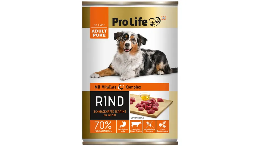 Pro Life Hundenassfutter - Terrine mit Rind an kaltgepresstem Leinöl 400 g