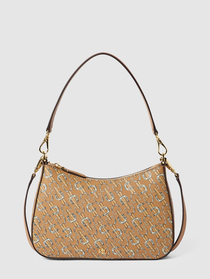 Umhängetasche mit Label-Details Modell 'DANNI' in taupe