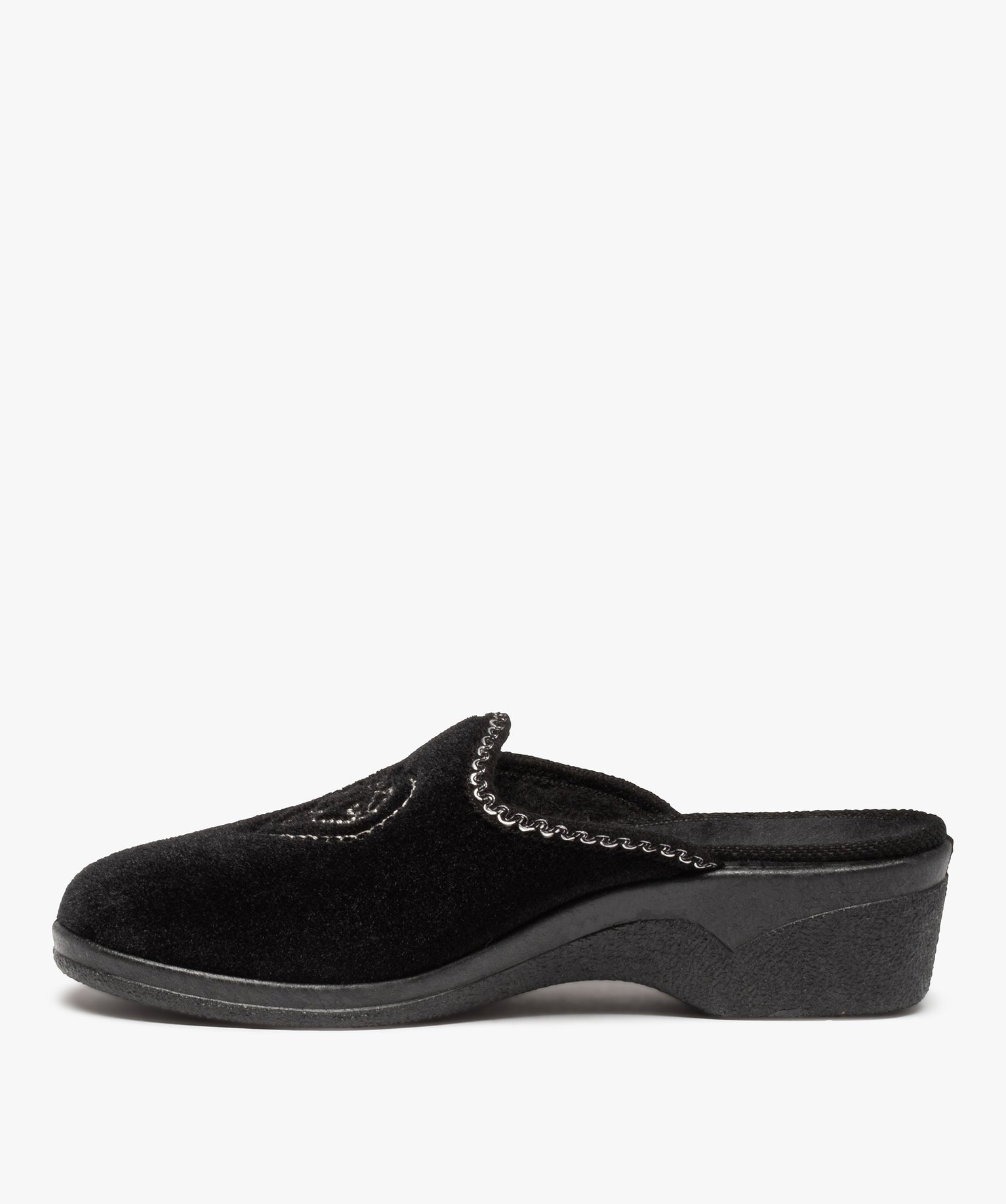 Chaussons femme mules confort en velours brodés cur noir | GEMO