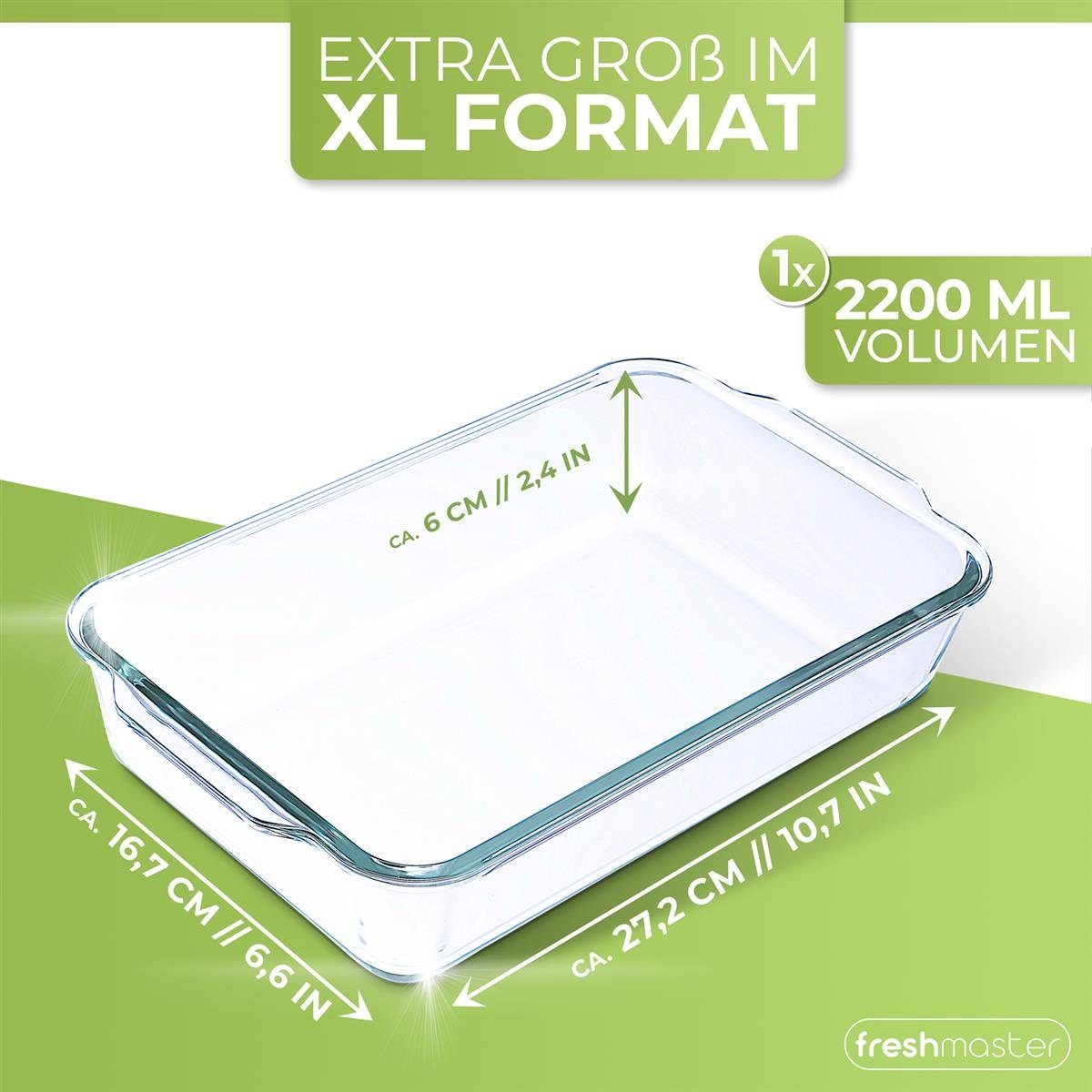 Fresh Master Auflaufform Auflaufform Glas mit Deckel -40 bis +560 Grad, Borosilikatglas, (2-St)