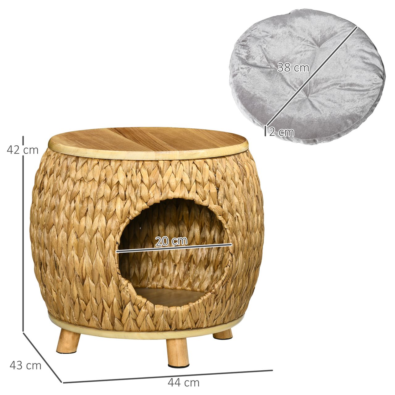 PawHut Katzenhöhle aus Rattan 2-in-1 Design Katzenkorb mit Kissen Katzenhütte