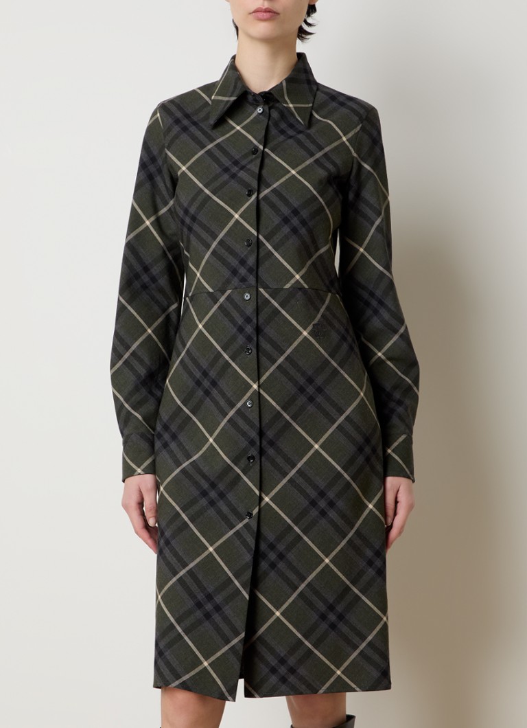 Vestido camisero corto de mezcla de lana a cuadros de Burberry