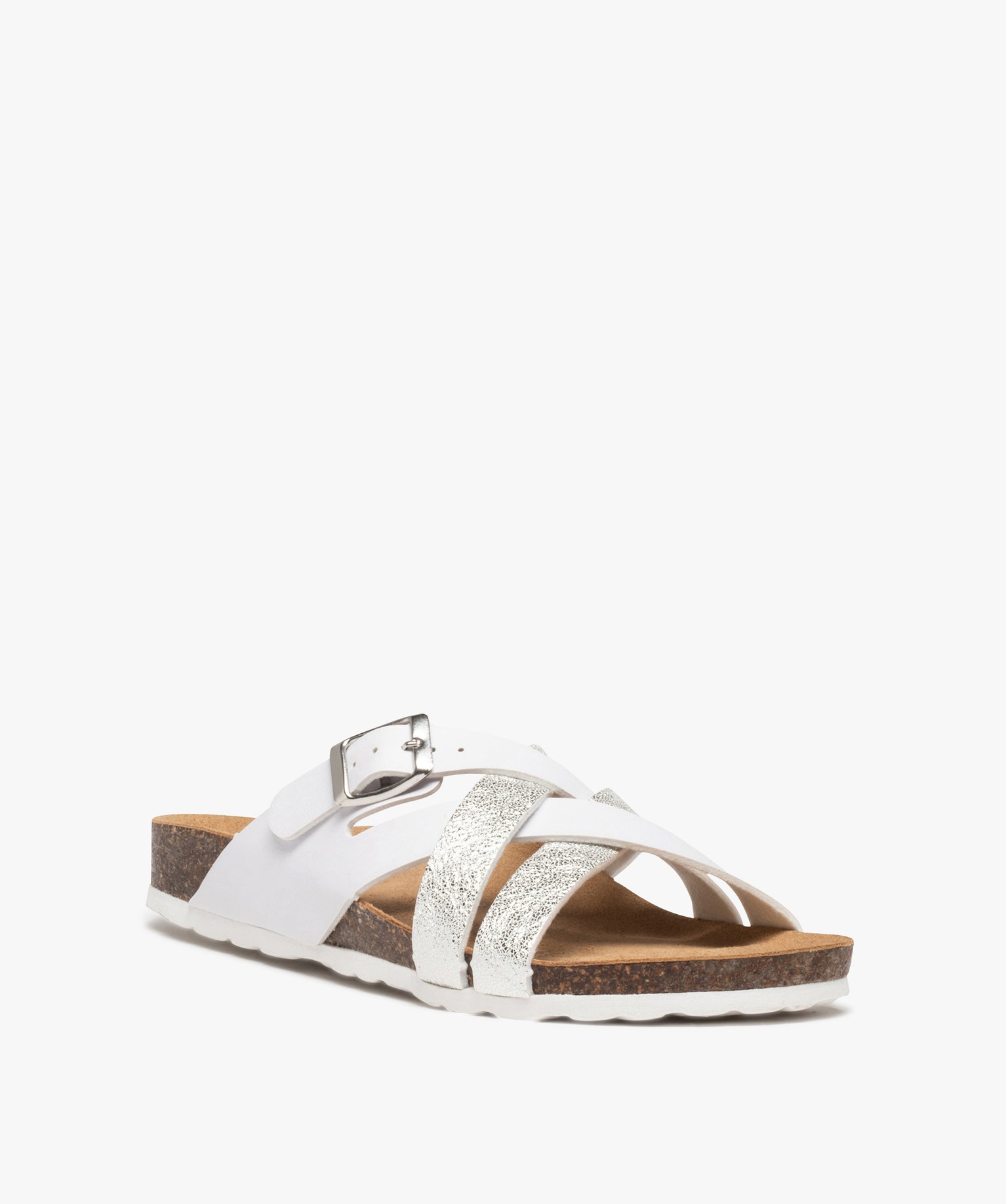 Mules femme à semelle liège et brides croisées blanc | GEMO