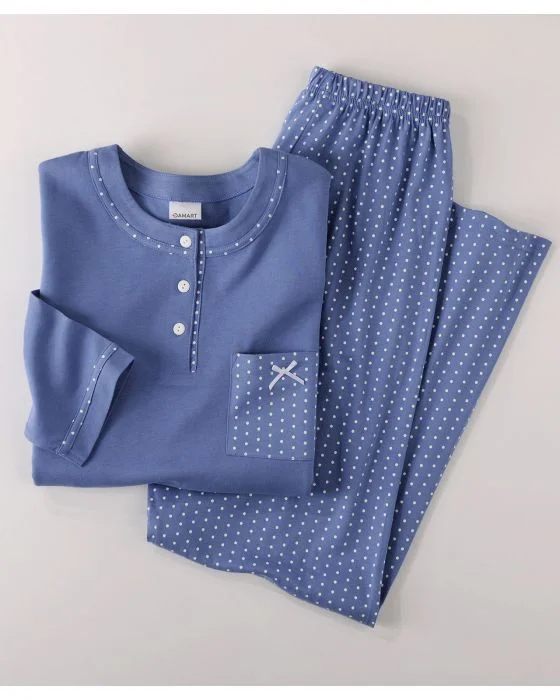 Pyjama-tunique en pur coton peigné, manches longues