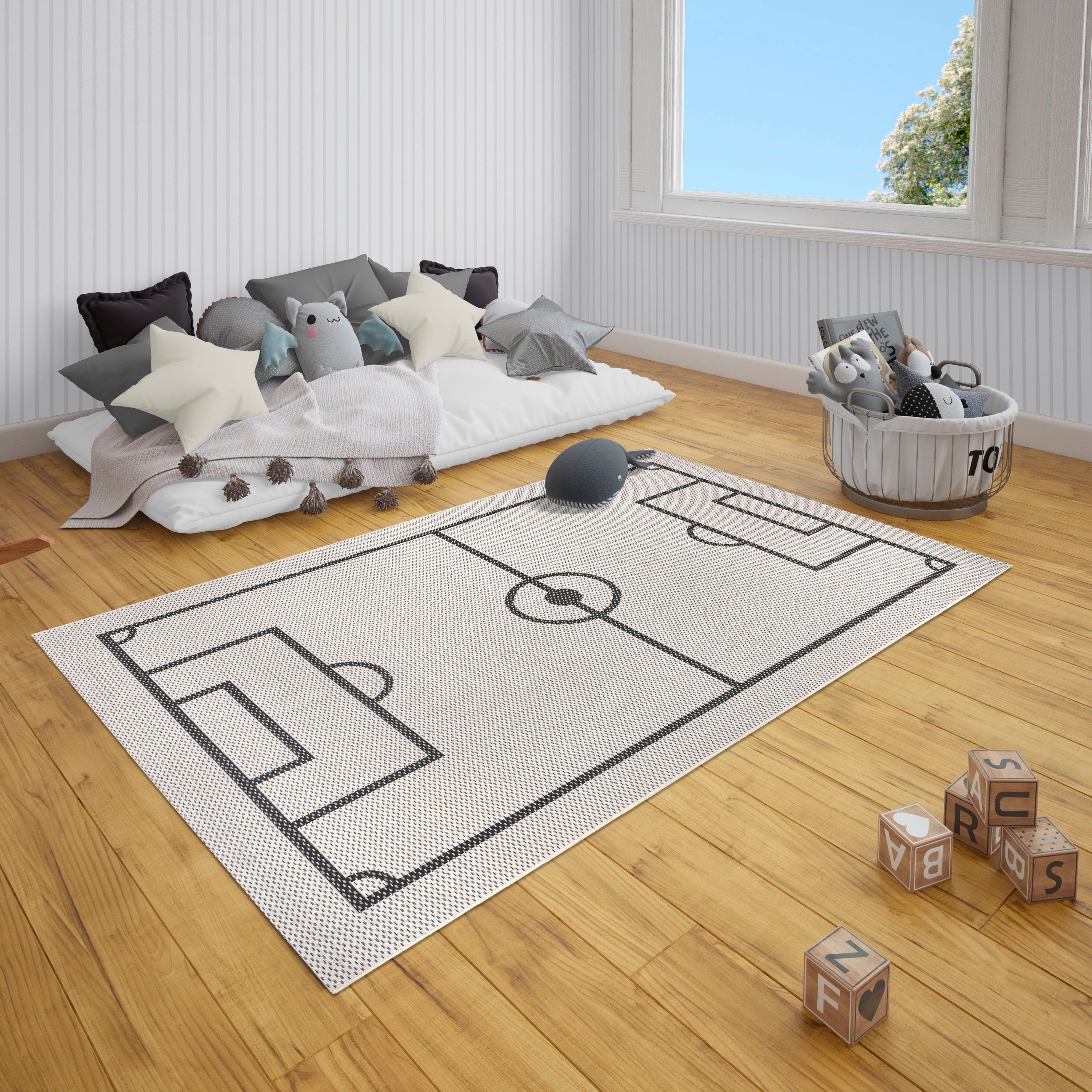 Kinderteppich Fußballfeld, Lüttenhütt, rechteckig, Höhe: 3 mm, Fußball, Spielunterlage, Flachgewebe, strapazierfähig, pflegeleicht