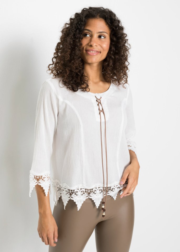 Bluse mit Schnürung und Spitzendetails