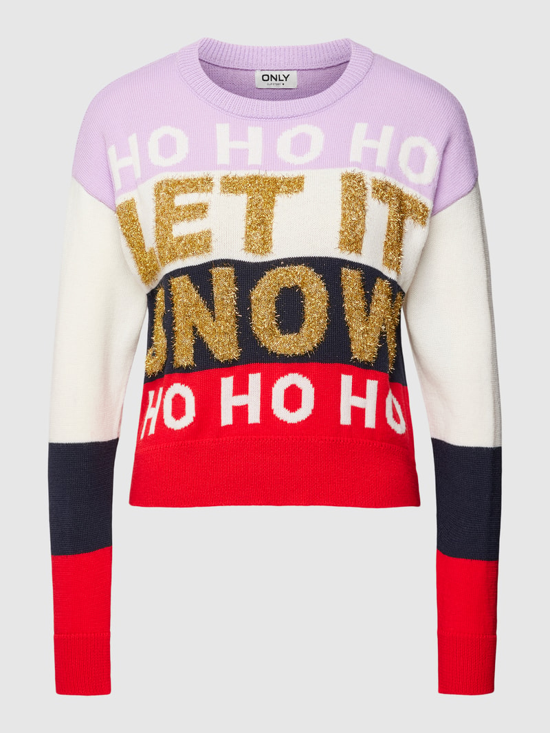 Strickpullover mit Streifenmuster Modell 'XMAS DACHING' in flieder