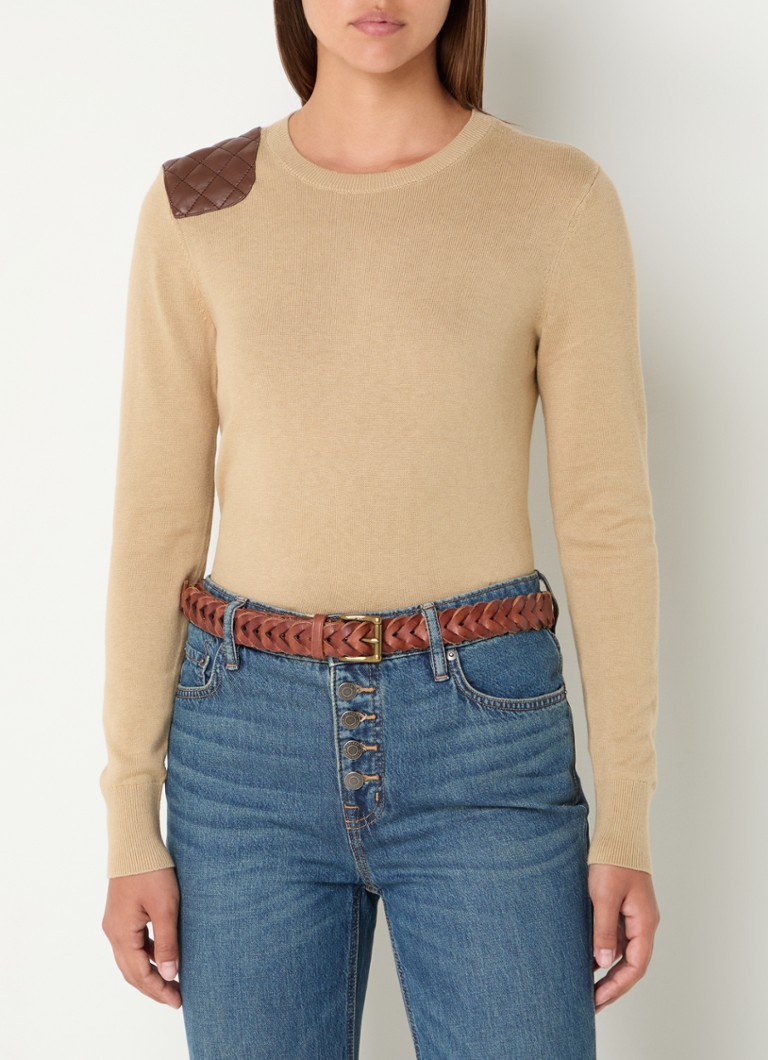 Ralph Lauren smulkiai megztas megztinis su dirbtinės odos detalėmis