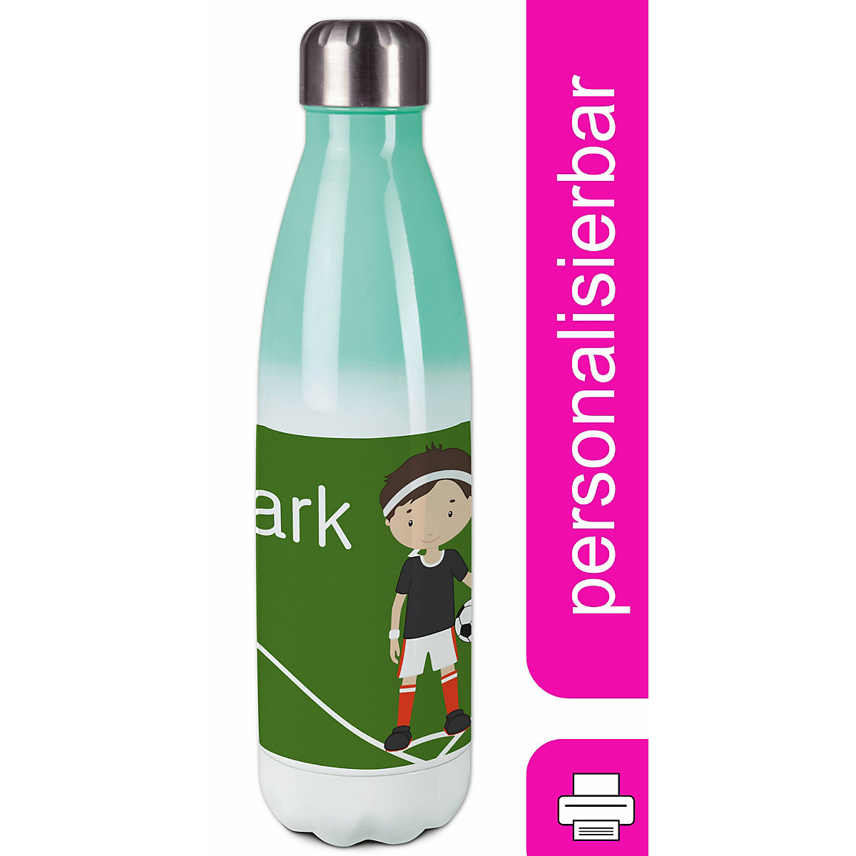 Edelstahl Kinder Thermoflasche / Trinkflasche bunt Fußballspieler Spülmaschinenfest, Auslaufsicher, Bruchfest, Doppelwandig, Für Heißgetränke geeignet, Mit Deckel, Isoliert