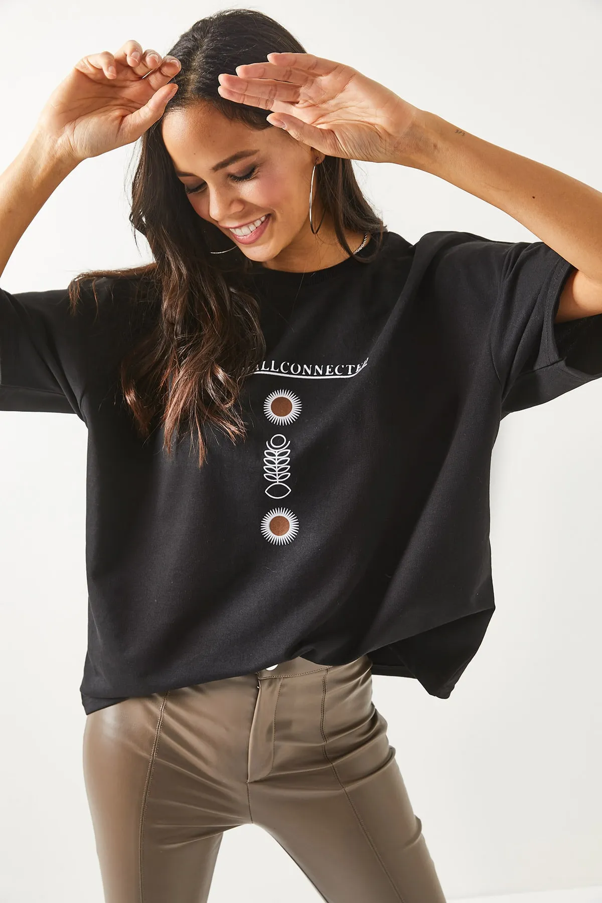 Olalook  Damen-T-Shirt „Symbol“, schwarz, vorne und hinten bedruckt, 2-fädig, Unisex-Übergröße-T-Shirt TSH-19000696