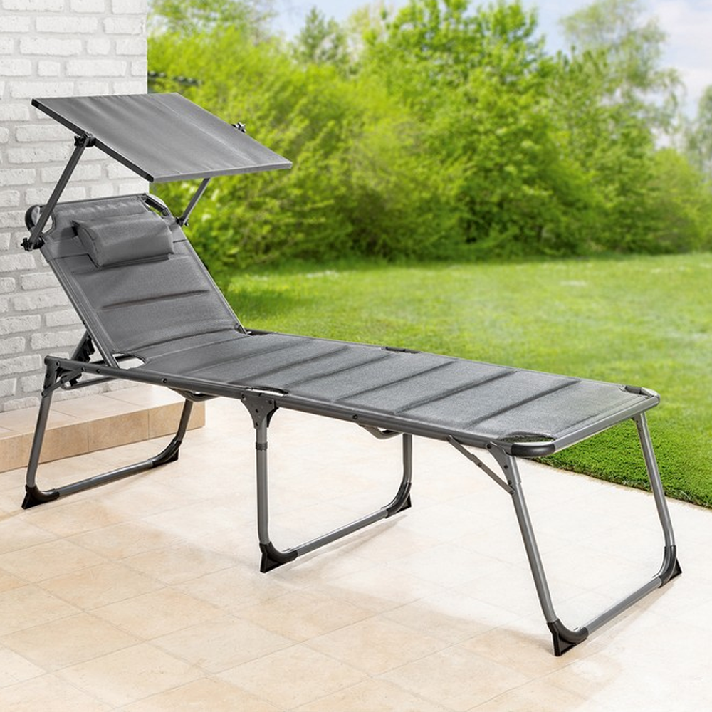 Solax Sunshine XXL-Komfort-Sonnenliege inkl. Kissen gepolstert aus Aluminium - Anthrazit