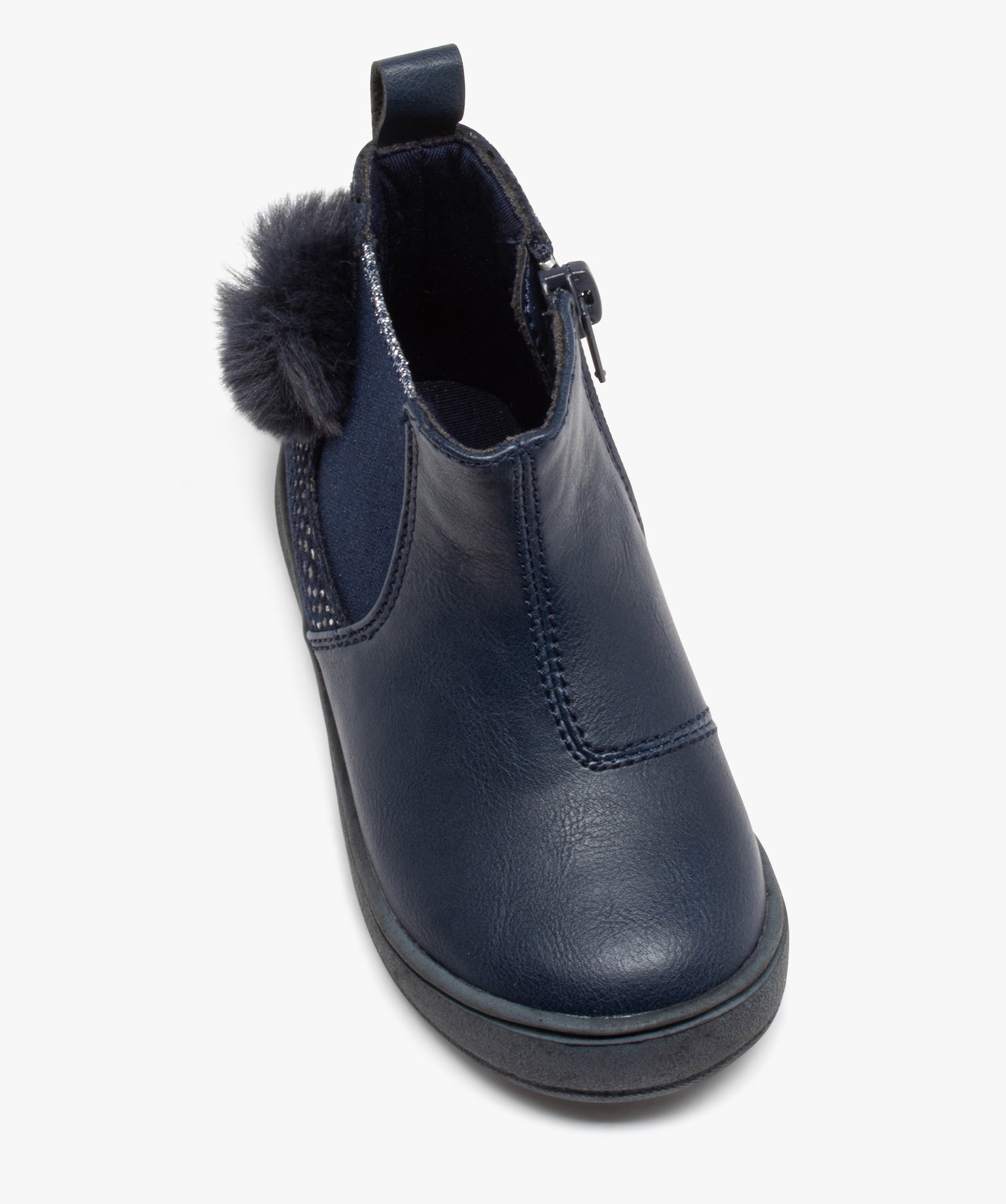 Boots Chelsea à pompons et paillettes bébé fille marine | GEMO